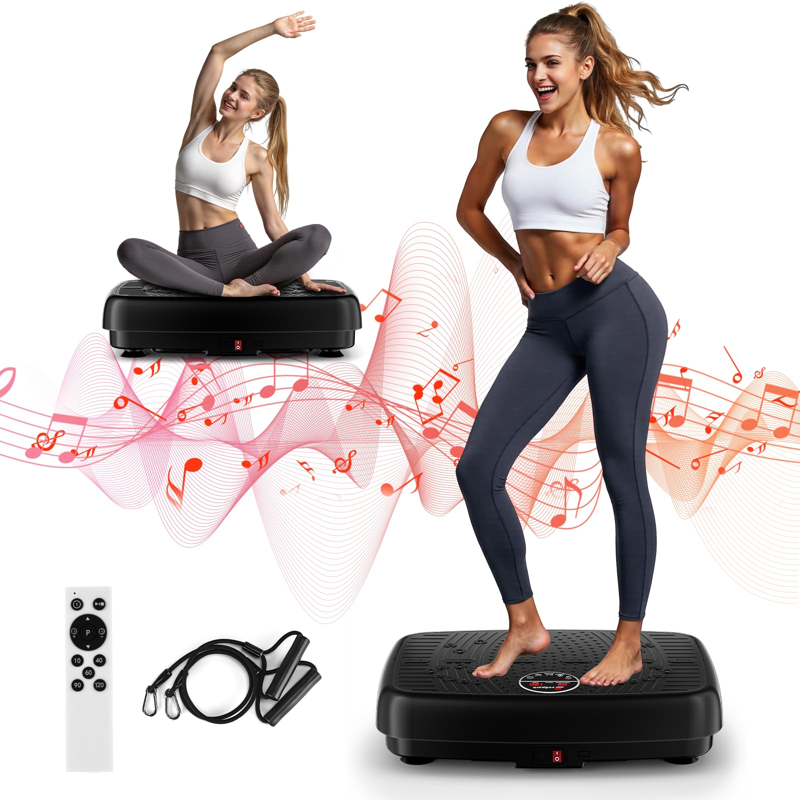MOSUNY Plateforme Vibrante Perte de Poids, Plateforme Vibrante de Massage Lymphatique, Modèle 2026 Amélioré à Double Moteur Plaque Vibrante, Capacité de 204 kg, 1 à 120 Niveaux