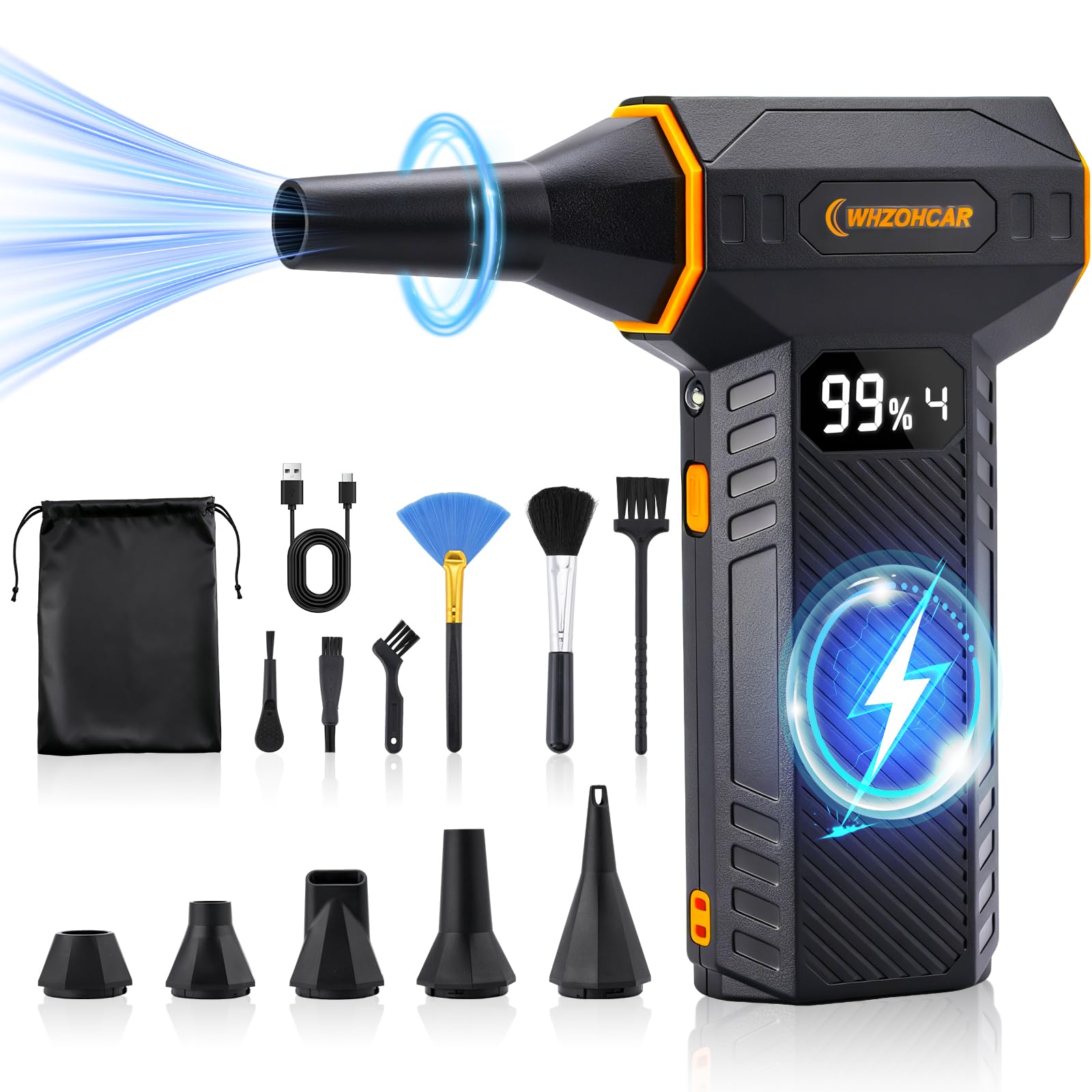 Souffleur Air Comprimé 4 Vitesses 200000 TR/Min Mini Souffleur Batterie | Air Duster Puissant avec Batterie 12000mAh pour Nettoyage de Canapé Voiture Nettoyage PC Maison pour Animaux Domestiques