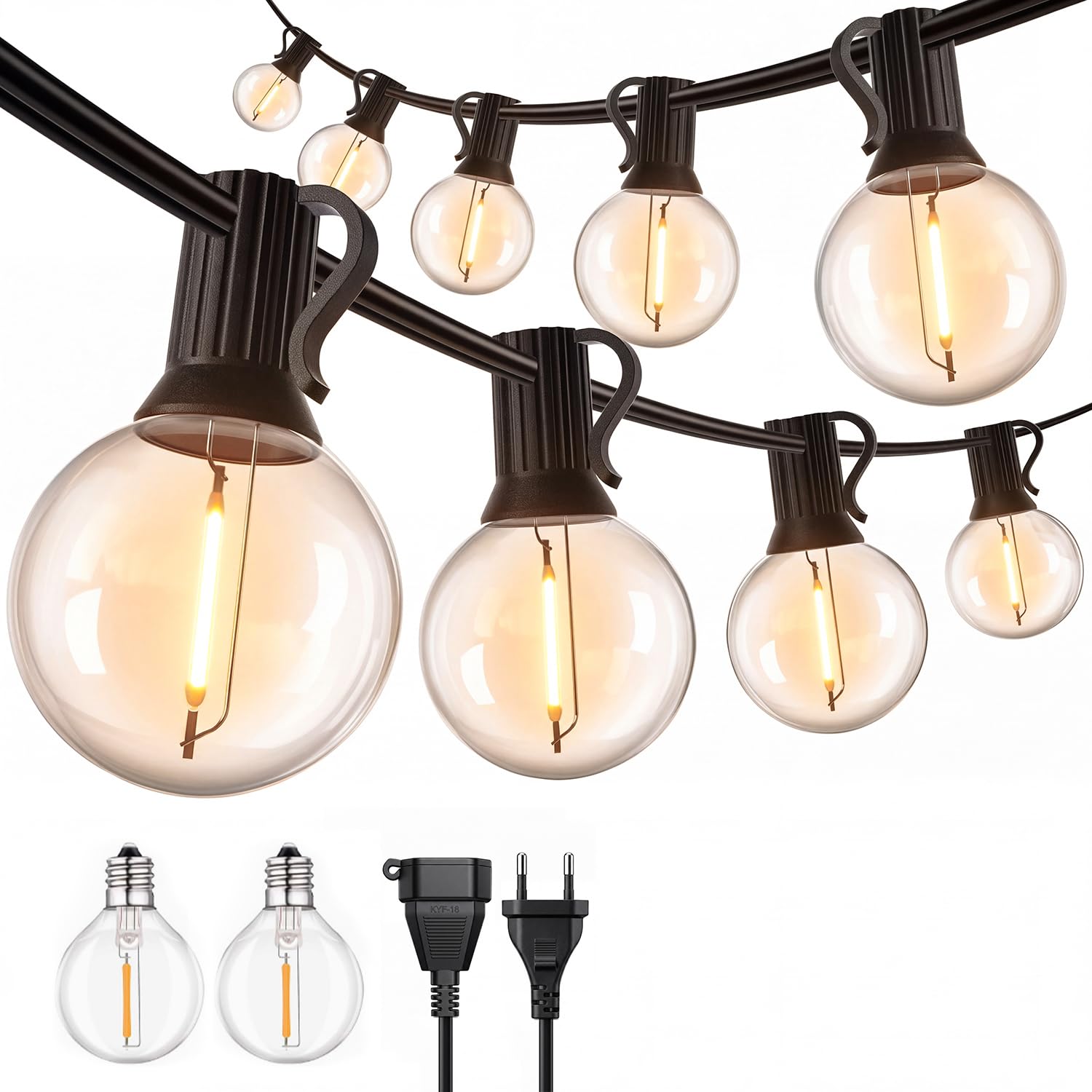 Kemoribe LED Guirlande Lumineuse Guinguette Exterieure, 15M Guirlande Guinguette Exterieur LED Ampoules IP44 Imperméable, Chaîne Lumiere Exterieur pour terrasse mariage Noël Pergola Balcon