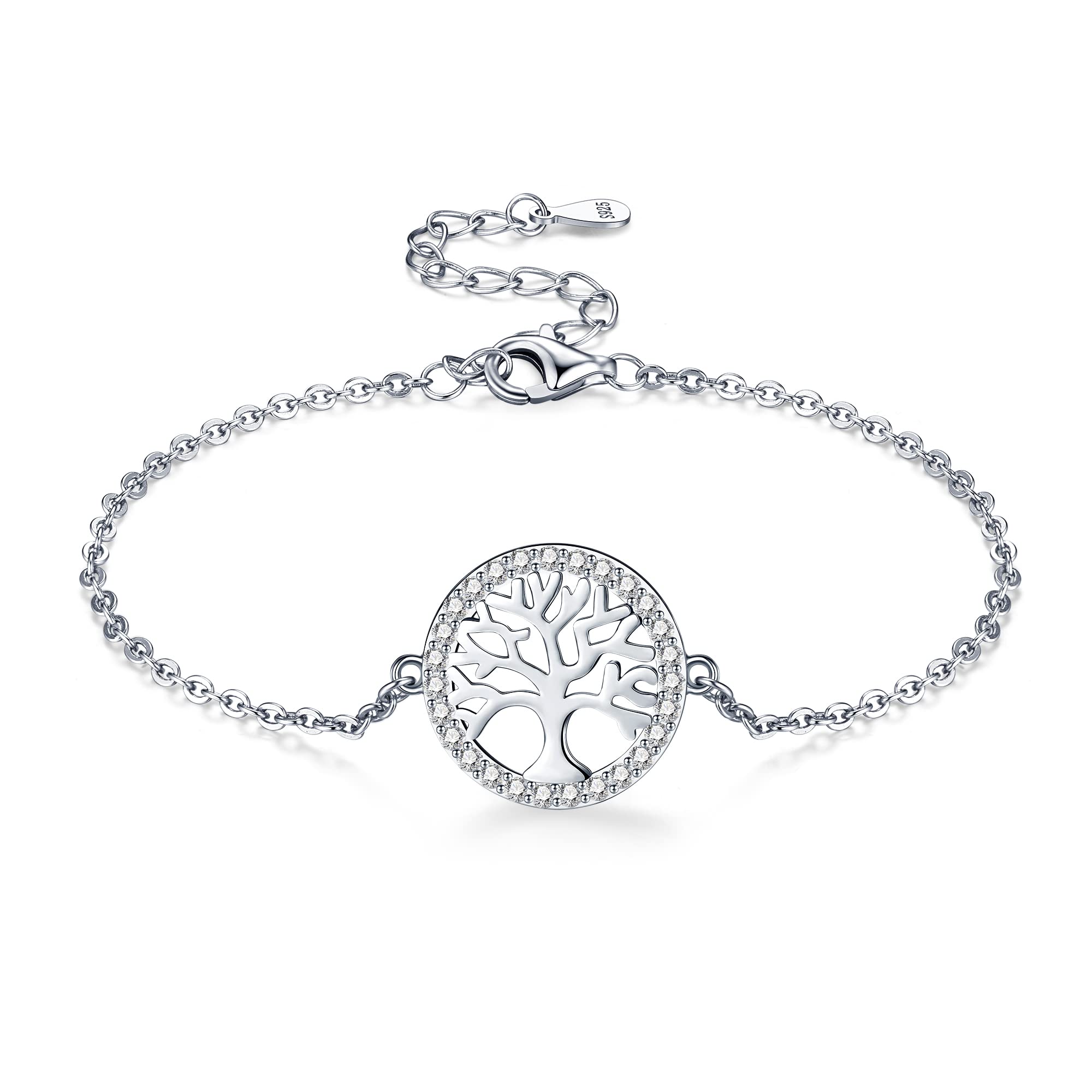 Jrêveinfini Arbre de Vie Bracelet Femme Argent 925, Original Idee Cadeau Anniversaire Femme Fete des Meres avec Boite Cadeau