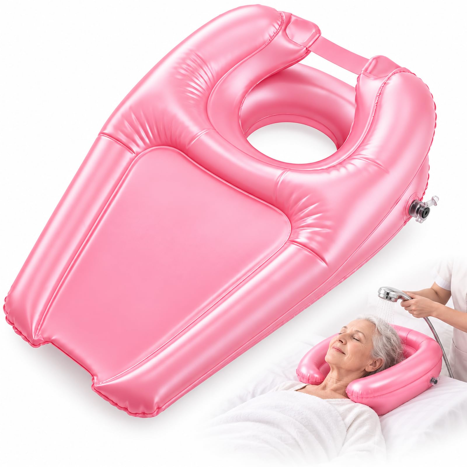 Bac à Shampoing Domicile Lavabo Gonflable Laver Portable Capiluve PVC Rose | Gonflable et portable, bac lavage cheveux en PVC pour Adulte Handicapée Enceinte Personne Âgée Enfant Blessée