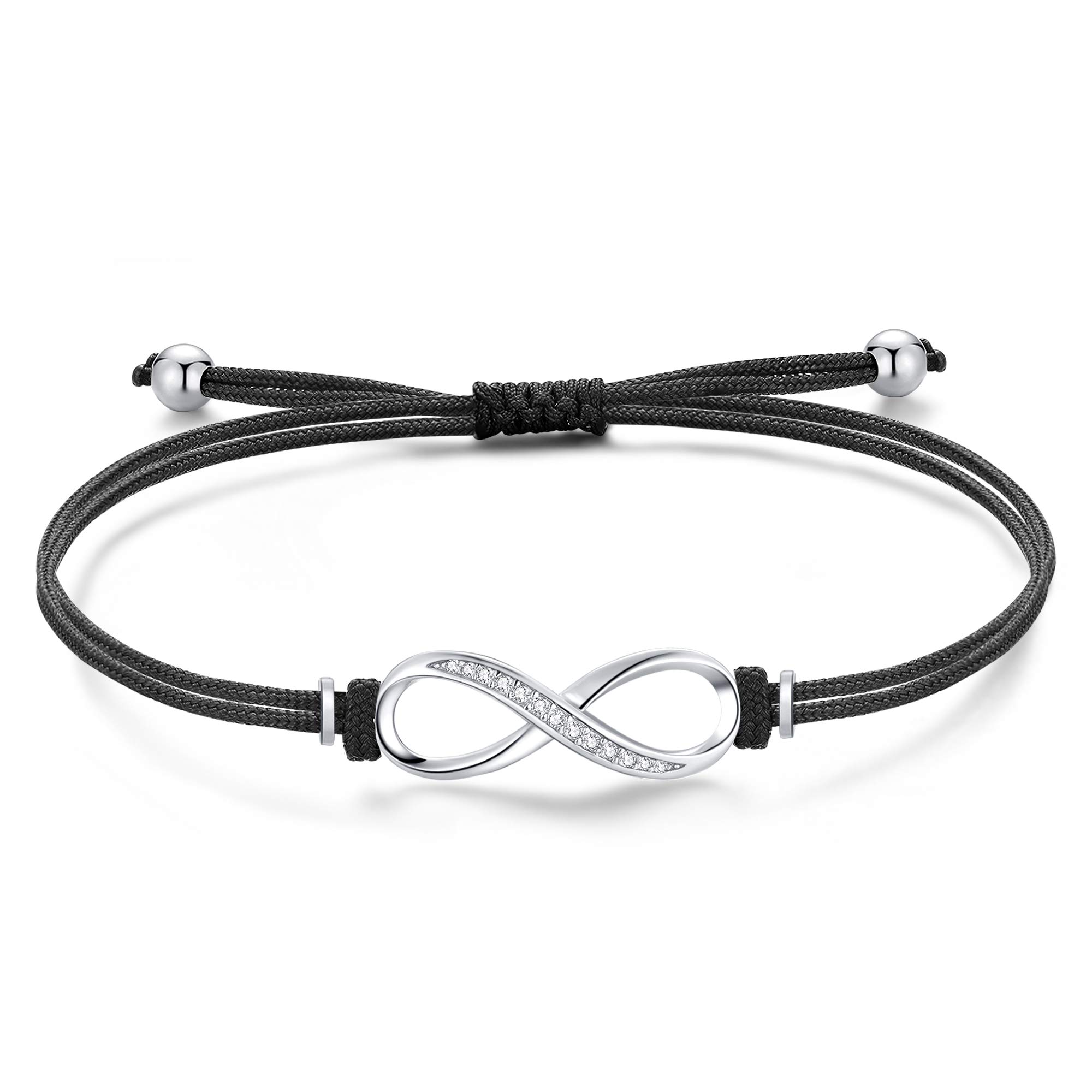 Jrêveinfini Infini Bracelet Femme Argent Sterling 925, Bracelet Corde Personnalisé Fait Main, Idee Cadeau Anniversaire Femme Fete des Meres avec Boite Cadeau, Réglable 14+ 9cm