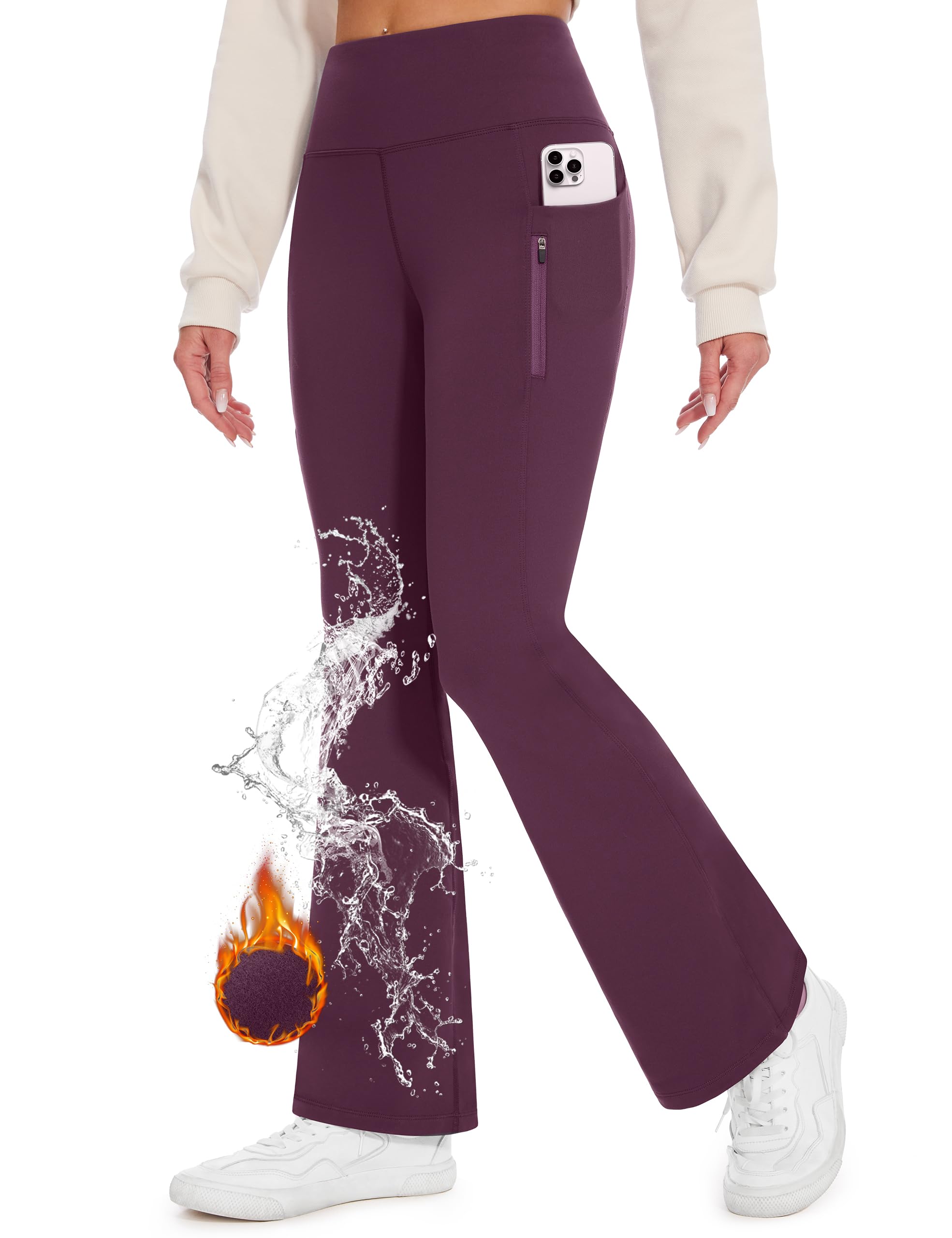 Desol Pantalon de randonnée doublé en polaire pour femme, pantalon d'hiver évasé taille haute en polaire, pantalon de neige imperméable et thermique avec poches à fermeture éclair