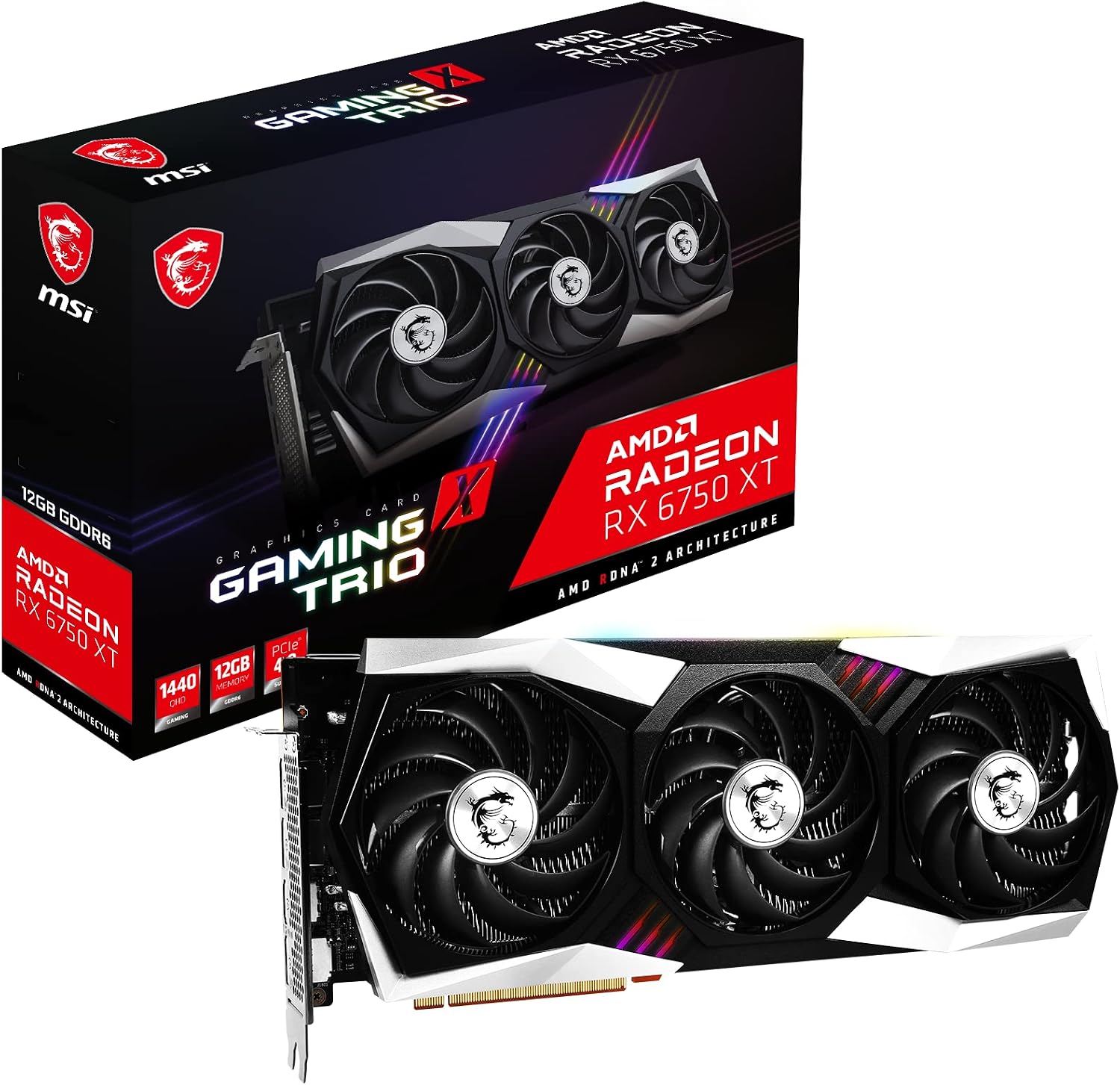 MSI Radeon RX 6750 XT Gaming X Trio 12G Carte Graphique Gaming GPU MHz Mémoire 12000 Mo, Noir