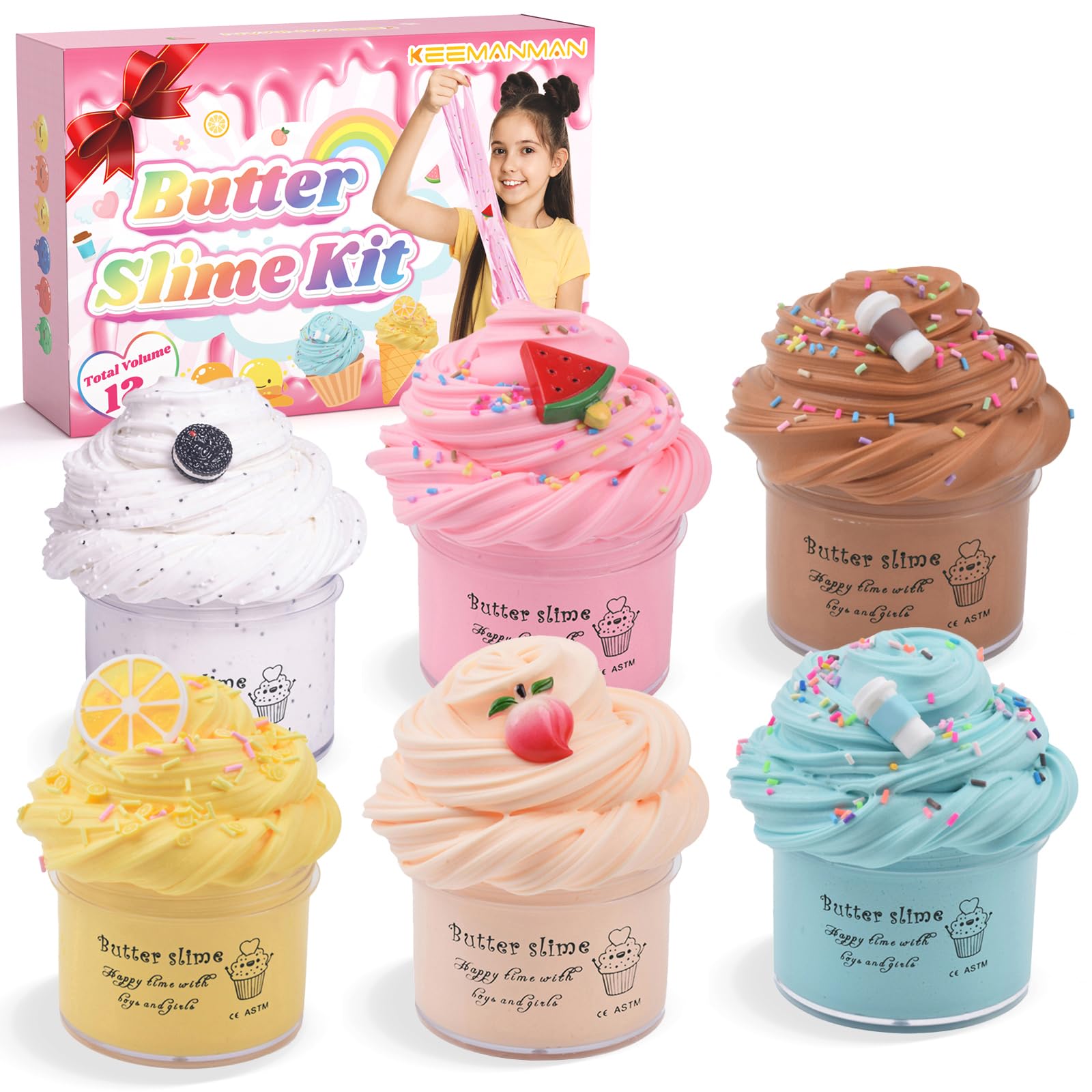 Kit de Slime Beurre 6 Pièces pour Enfants – Slime Parfumé DIY pour Filles & Garçons 3 4 5 6 7 8 9 10 11 12 Ans – Cadeau d'anniversaire Mignon, Préppy, Fête & Remplissage de Chaussettes