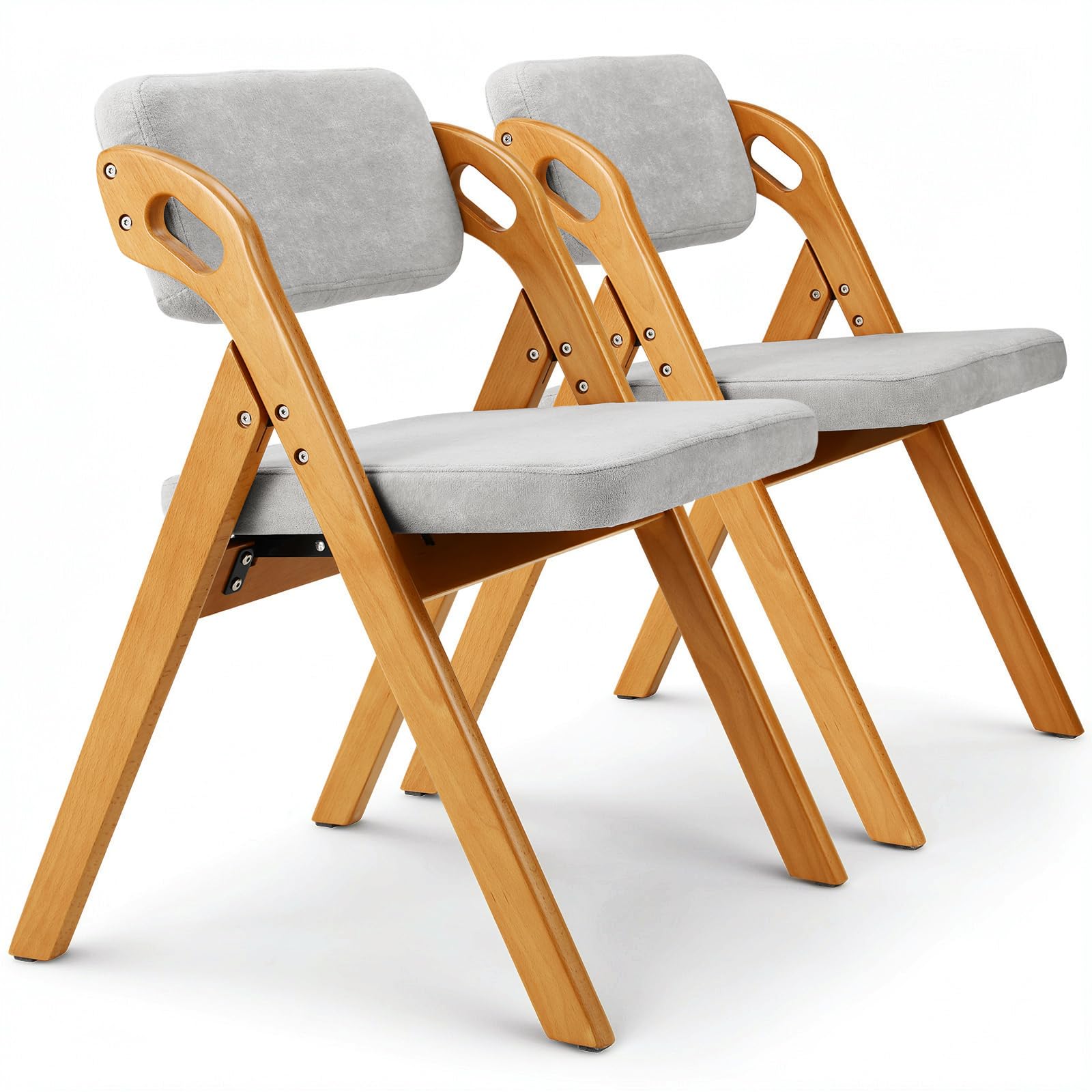 Clevich Lot de 2 Chaises Pliantes Rembourrées, Hêtre, Tissu éponge, Gris | Sièges portables lot de 2 chaises déjà assemblées. Idéales pour les invités, la cuisine, le bureau, les mariages et les fêtes