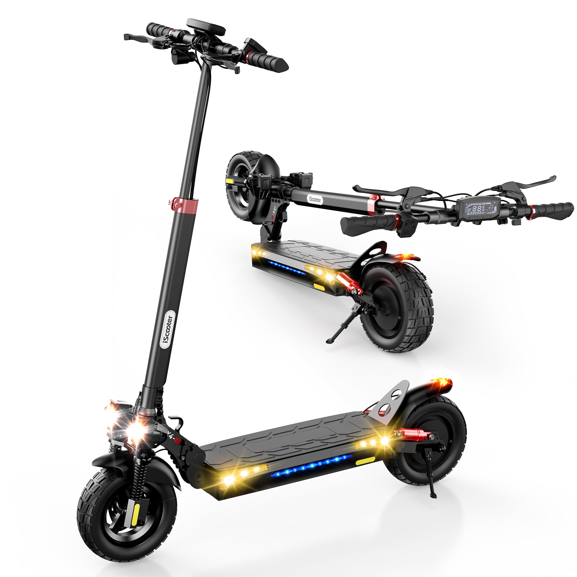 iScooter Trottinette Électrique Tout Terrain 800W,Batterie 48V 15,6Ah,Jusqu'à 50 km d'Autonomie,Pneus Tubeless Off-Road 10",Double Suspension,Clignotants,Application Bluetooth,Charge Max 150 kg