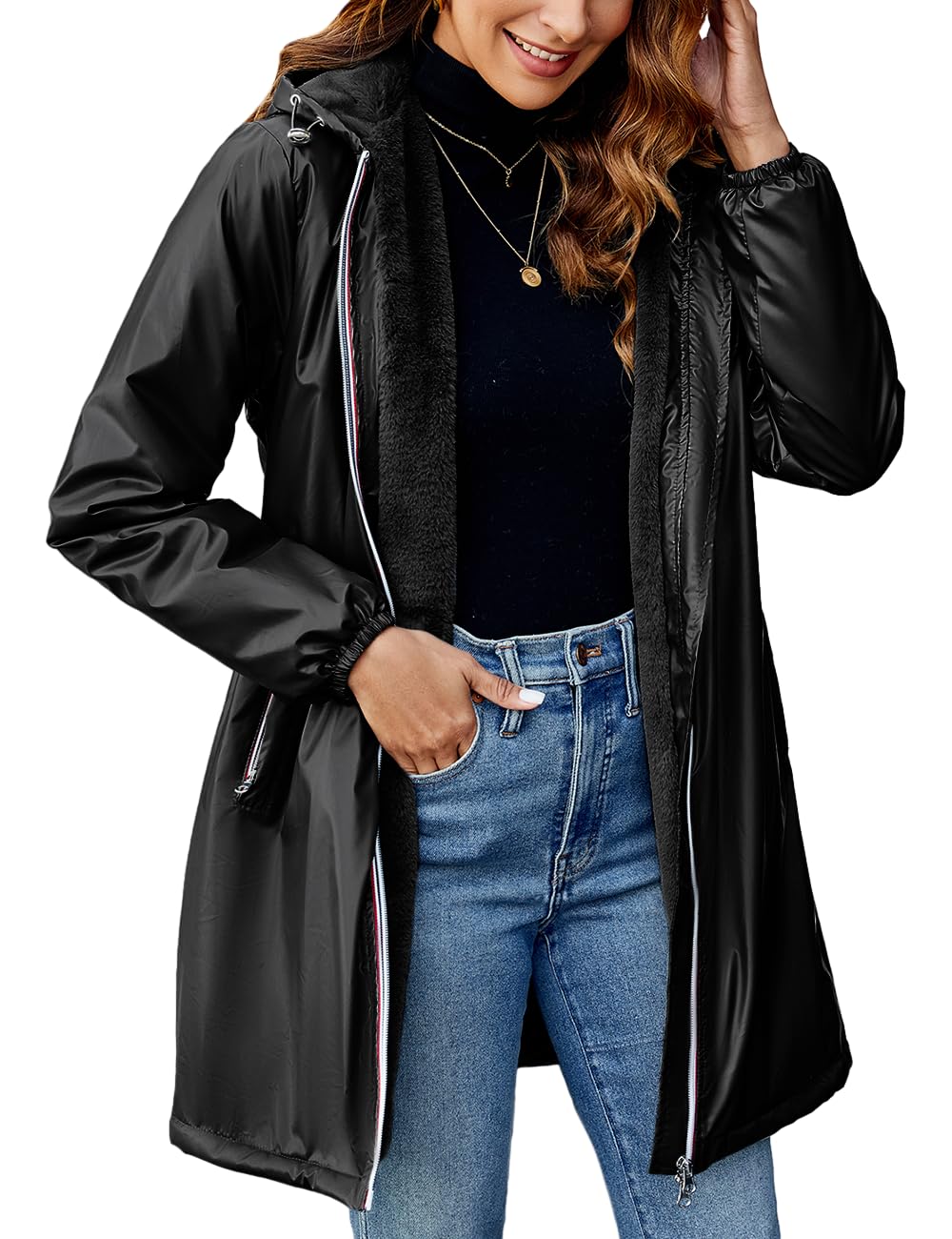Geschallino Manteau Long et Léger pour Femme Vêtements Hiver Chauds à Capuche Doublés Sherpa Veste