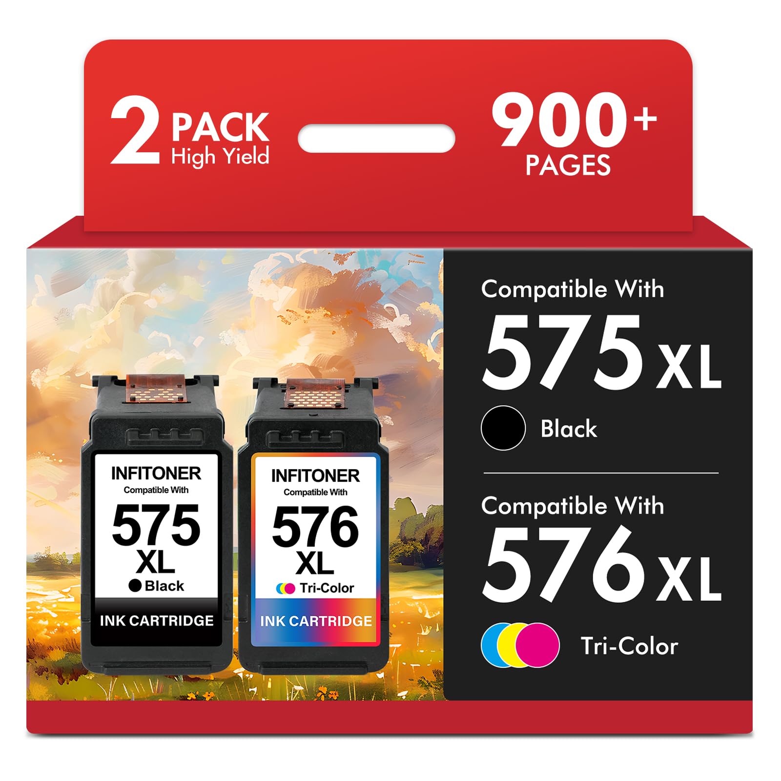 Cartouche 575 576 PG-575XL CL-576XL d'encre TS3551i TR4755i TS3750i Remplacement pour Canon 575 et 576 XL Encre pour Canon Pixma TS3550i TR4750i TS3751i TR4751i TR4756i Imprimante (Noir Couleur)