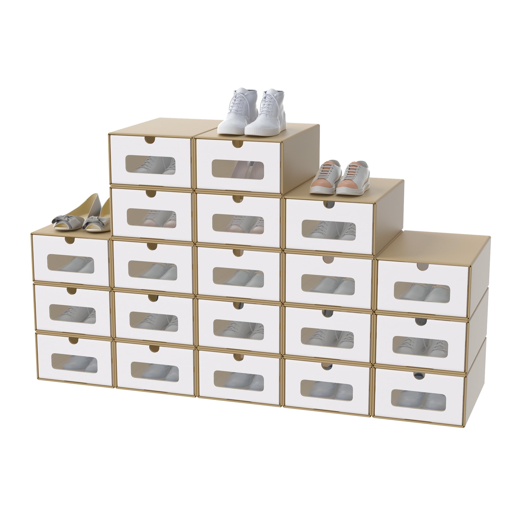 XMTECH Lot de 20 boîtes de rangement à chaussures avec fenêtre de visualisation - Boîtes à chaussures, boîte à sneakers, boîte de stockage, carton à chaussures, tiroir en carton de papier kraft