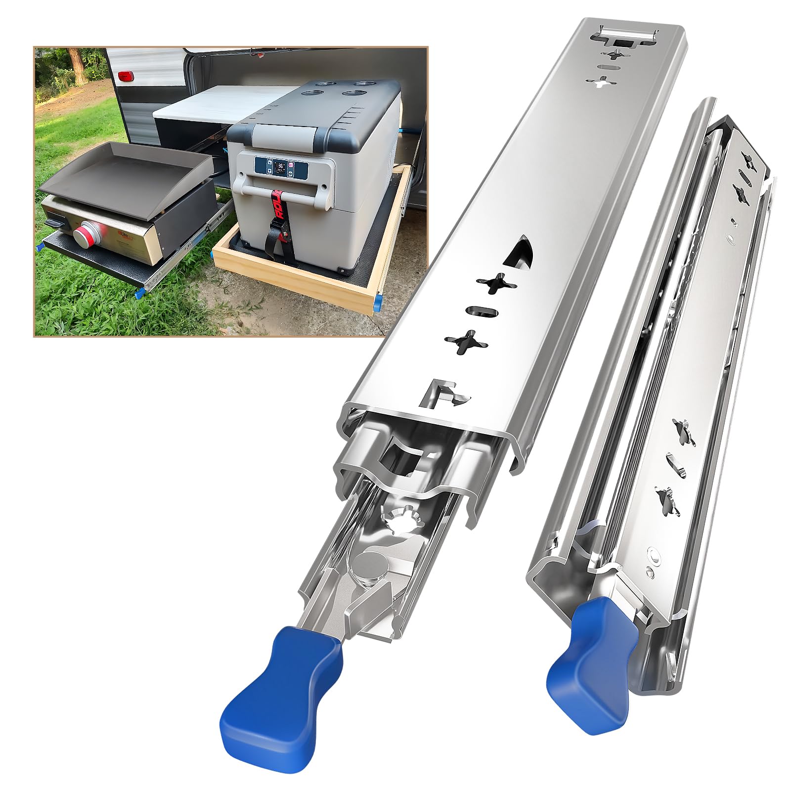AOLISHENG Glissiere Pour Tiroir Charge Lourde 300 mm Avec Serrure Charge max 120 kg Pour Camping Car & Van Latéral Coulisse de Tiroir Sortie Totale Rail Coulissant Glissière a Bille 1 Paire(2 pièces)