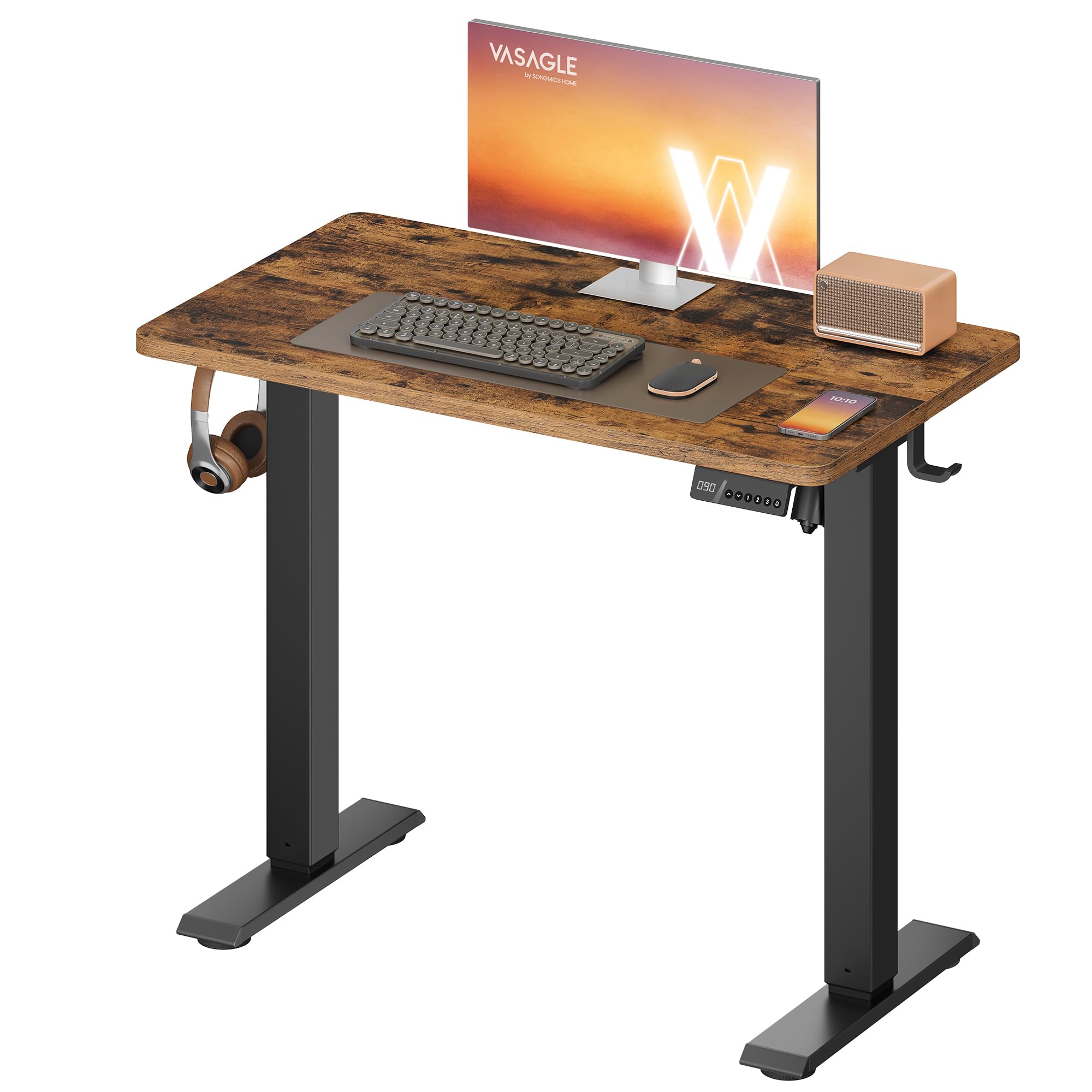 VASAGLE Bureau Électrique Réglable en Hauteur, Assis-Debout, 80 x 50 cm | Table, Fonction Mémoire 4 Hauteurs, Rappel de Sédentarité, Télétravail, Marron Rustique et Noir D'Encre, BALOK LSD308KD03