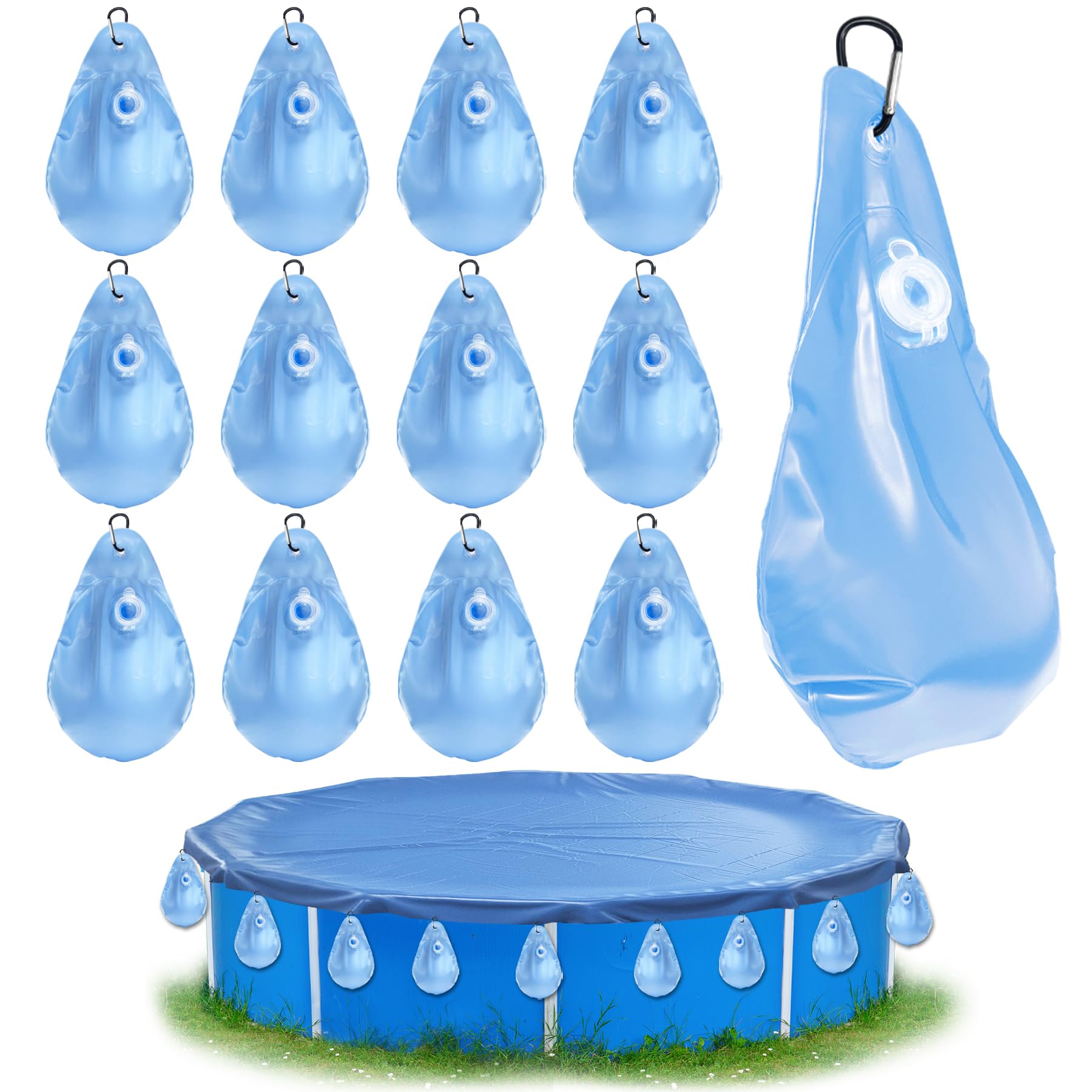 TZEKING 12 Pièces Sacs d'eau Lourds pour Couverture de Piscine,PVC Epais Sac de Suspension de Bâche de Piscine Etanche,Réutiliser Sac de Remplissage,pour Bâche de Piscine Hors Sol Antigel en Hiver