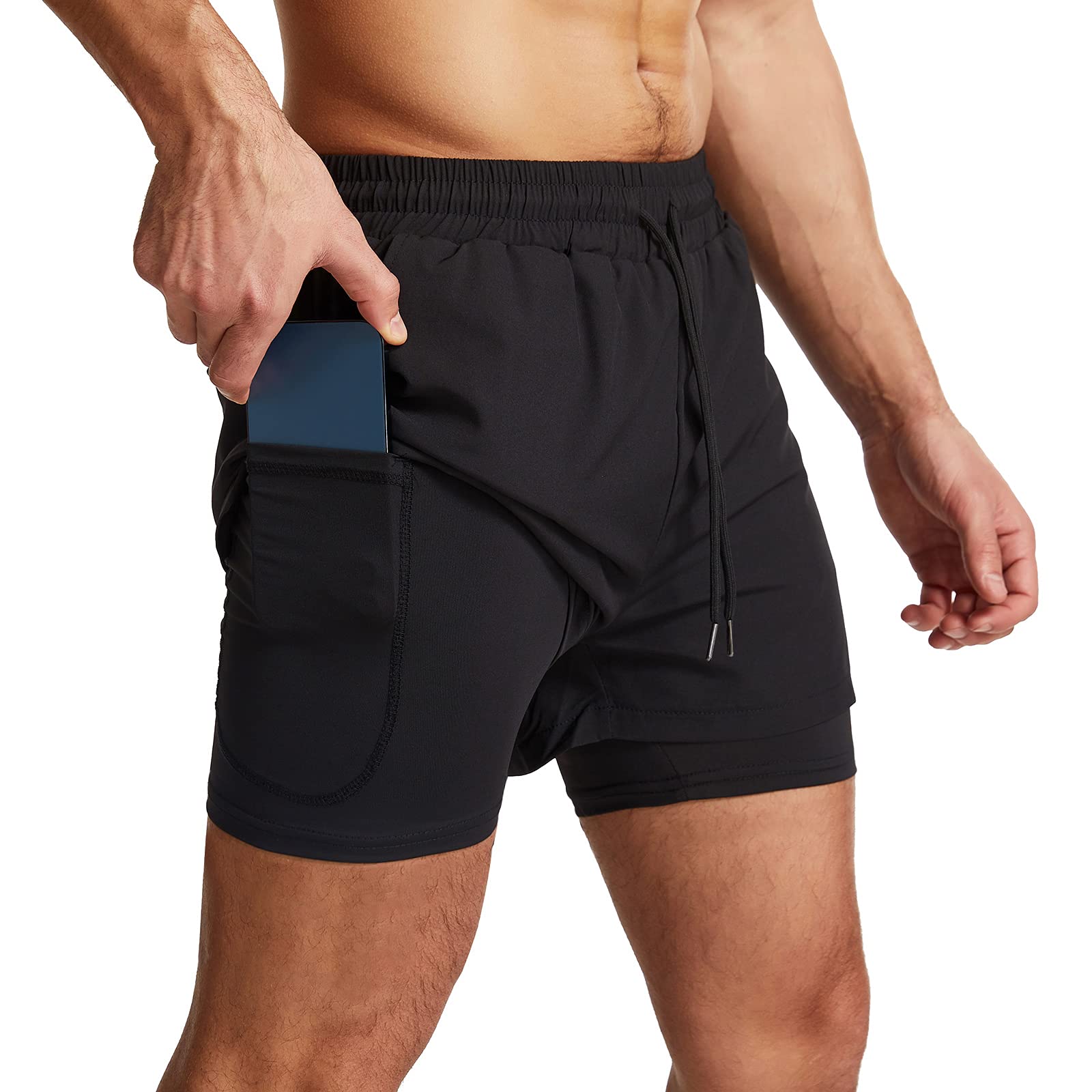 Danfiki Short de Sport 2 en 1 Respirant pour Homme avec Poches Sport Séchage Rapide Leggings de Sport avec Poche Base Layer Stretch