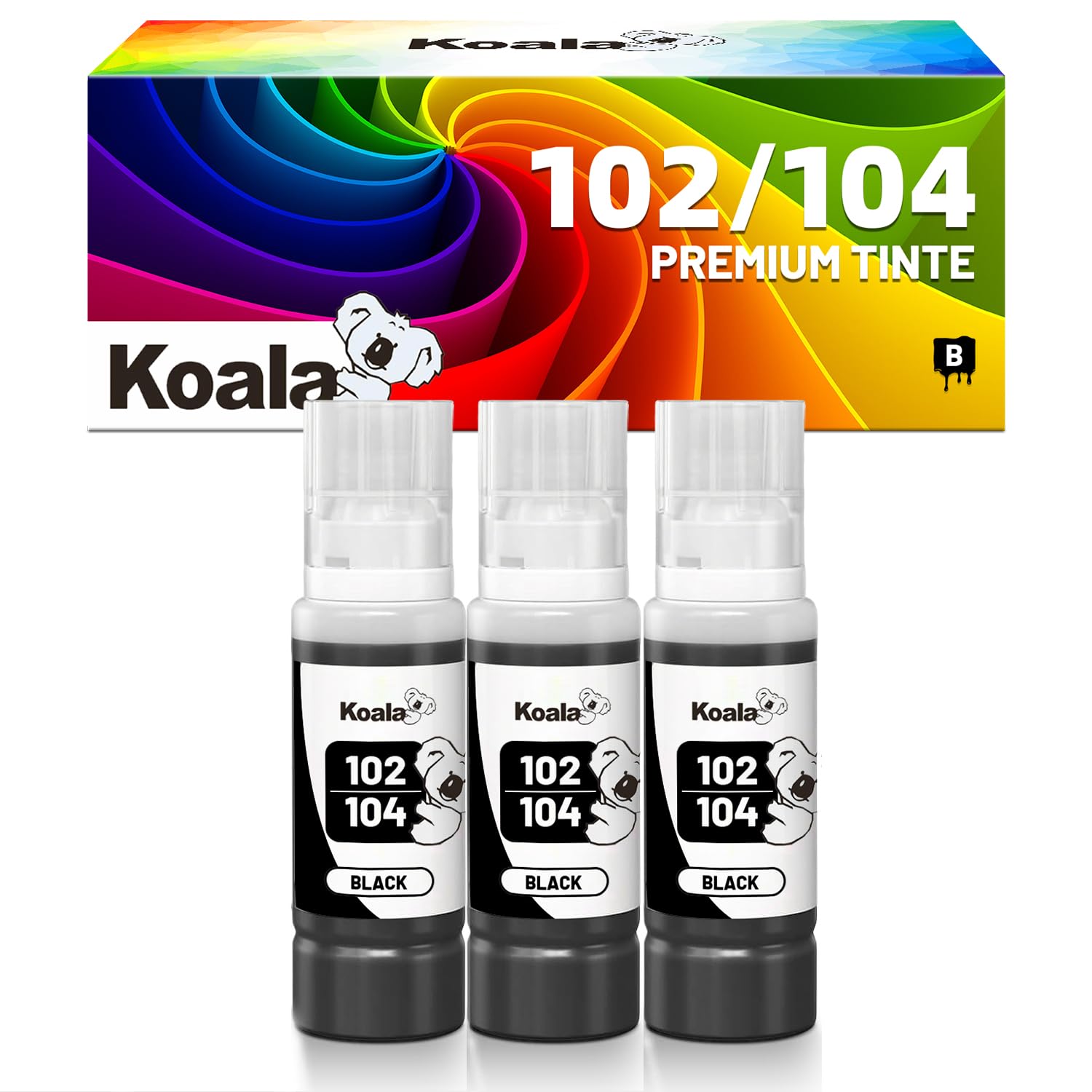 Koala 104 Encre Noir Compatible avec Epson 102 104 Cartouches d'encre pour ET-2710 ET-2720 ET-1810 ET-2726 ET-2810 ET-2811 ET-2812 ET-2814 ET -2815 ET-2820 ET-2821 ET-2825 ET-2826 (3 Noire)
