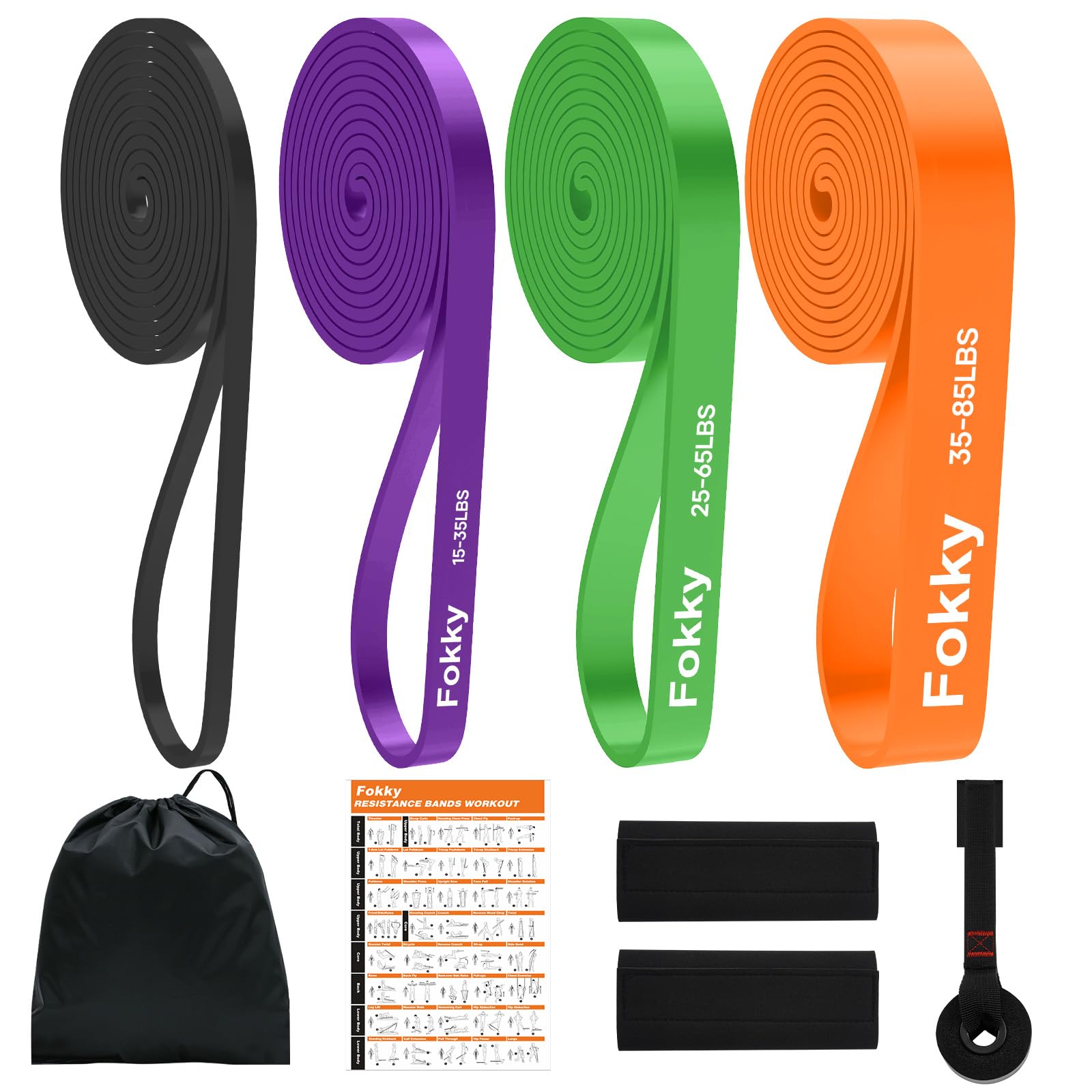 Fokky Set Élastique Musculation 4 Niveaux avec Ancrage Rangement Portable | Elastique Sport Inclut Guide d Exercices, pour homme et femme, Bande Elastique Musculation pour Gym Pilates Fitness Crossfit