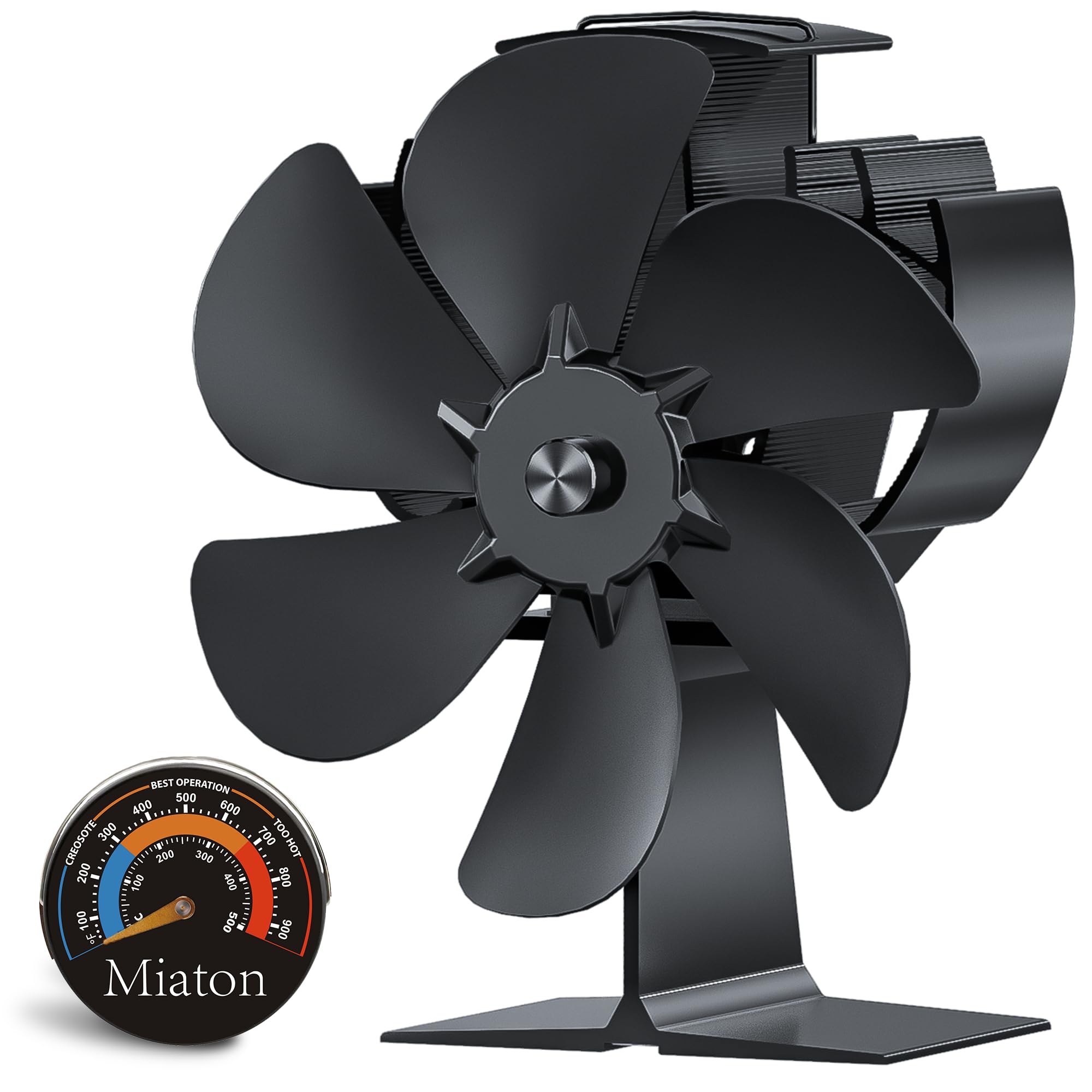 Miaton Ventilateur Poêle à Bois, Ventilateur de Poêle Thermique à 6 Pales | Alimenté par la chaleur, silencieux, sans électricité, avec thermomètre magnétique, pour poêles à granulés Points forts
