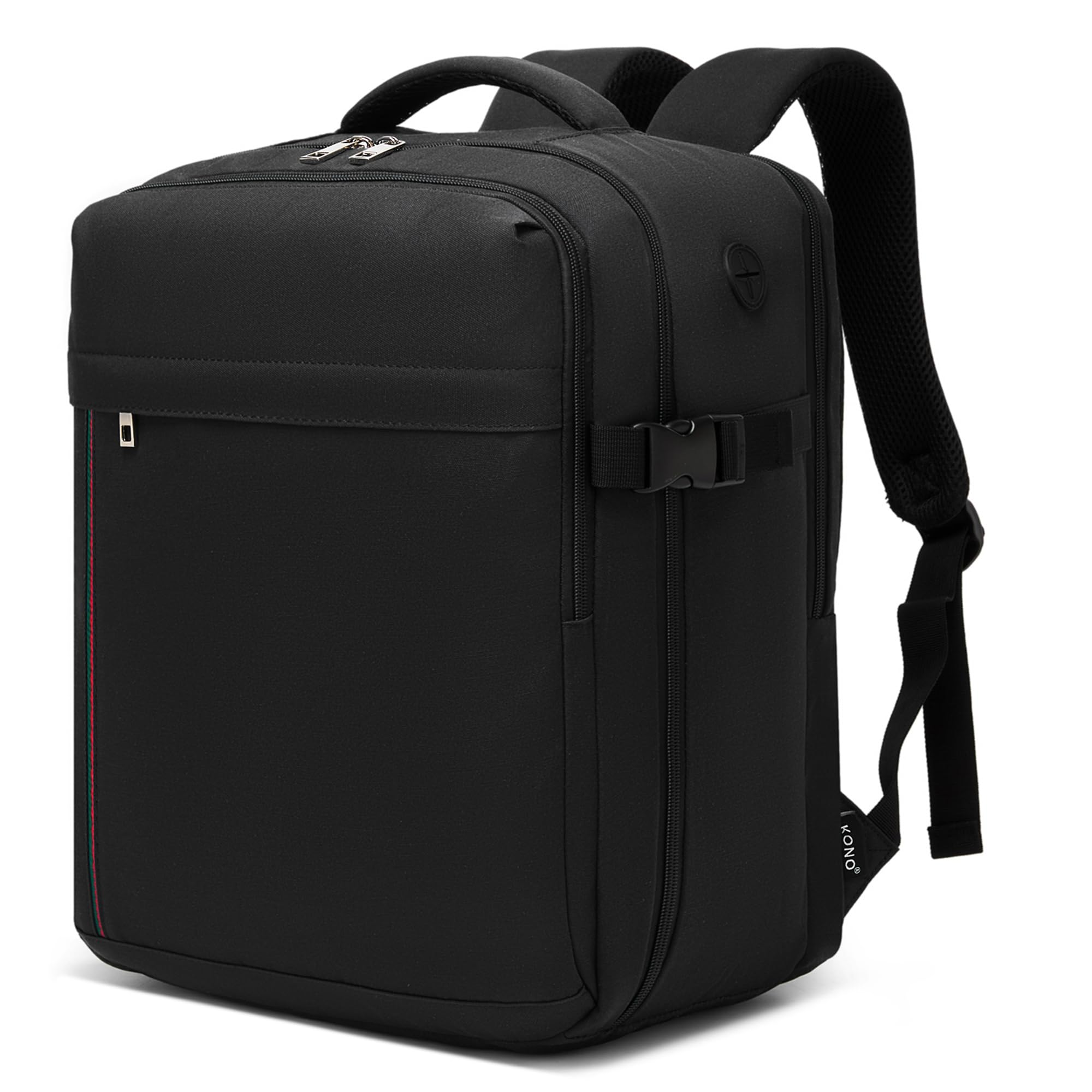 Kono Sac à Dos Cabine Avion 40x30x20 Ryanair, Bagage sous Siège Léger | PC 15,6", Ouverture 180°, Organisation Optimisée, Sangle Valise, Bagage à Main Voyage, Travail et Week-end, Noir