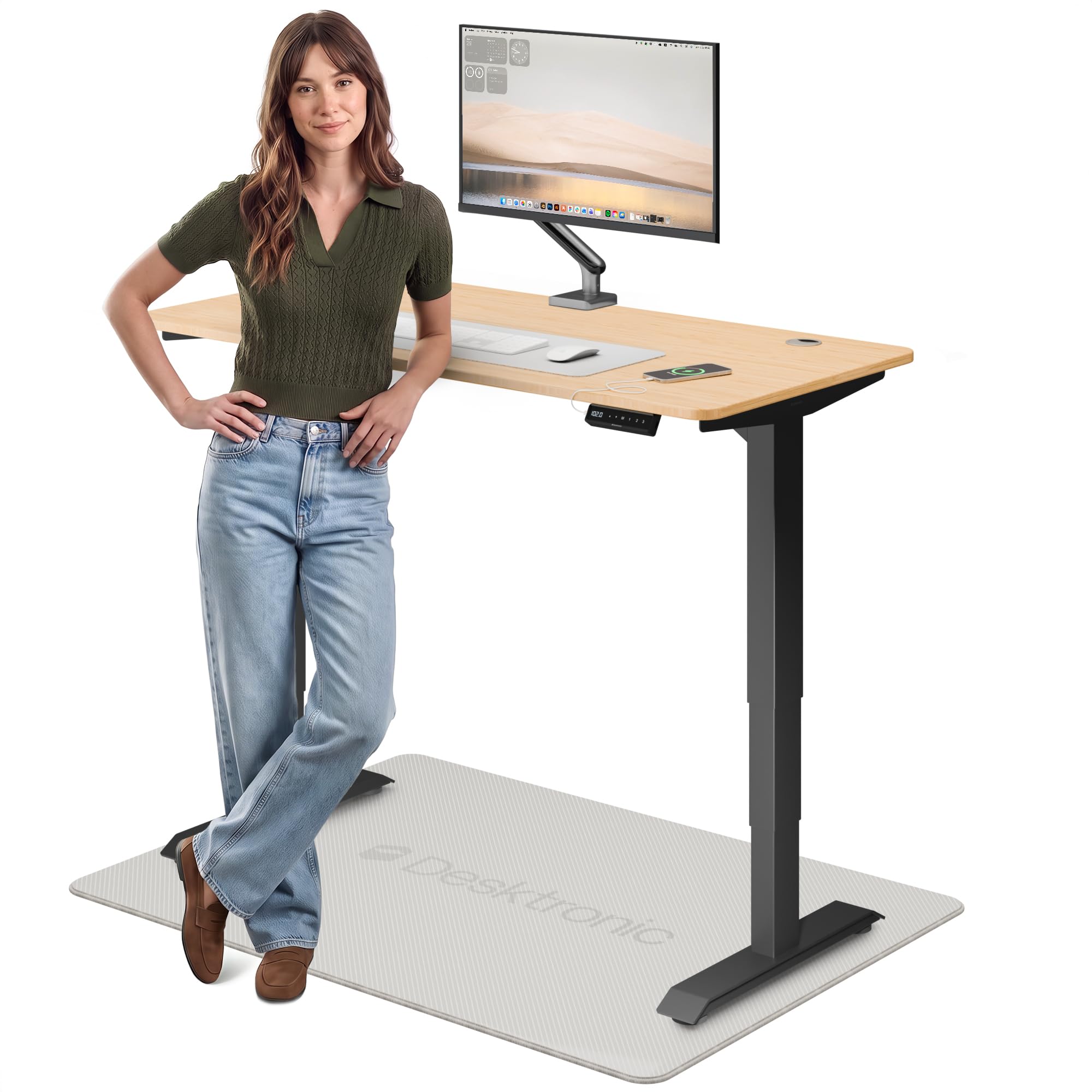 Desktronic Bureau Assis-Debout Électrique – Plateau de Table en Bois Massif – Hauteur Réglable et Stabilisée – Commande Tactile avec Mémoires – Ports USB Intégrés – Tableau Assis-Debout 140x70cm