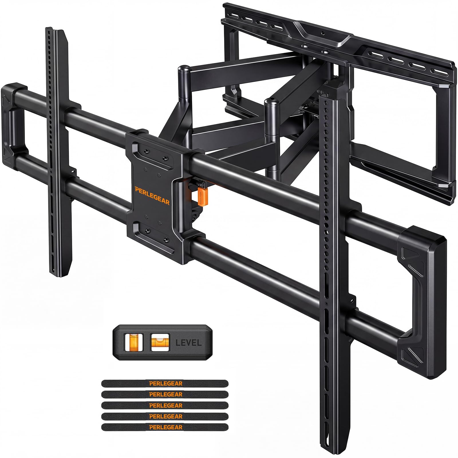 Perlegear Support Mural TV à Mouvement Total pour TV 55"–120" jusqu'à 100 kg, Support TV Lourd avec Inclinaison, Pivot et Extension, Max. VESA 900 x 600 mm
