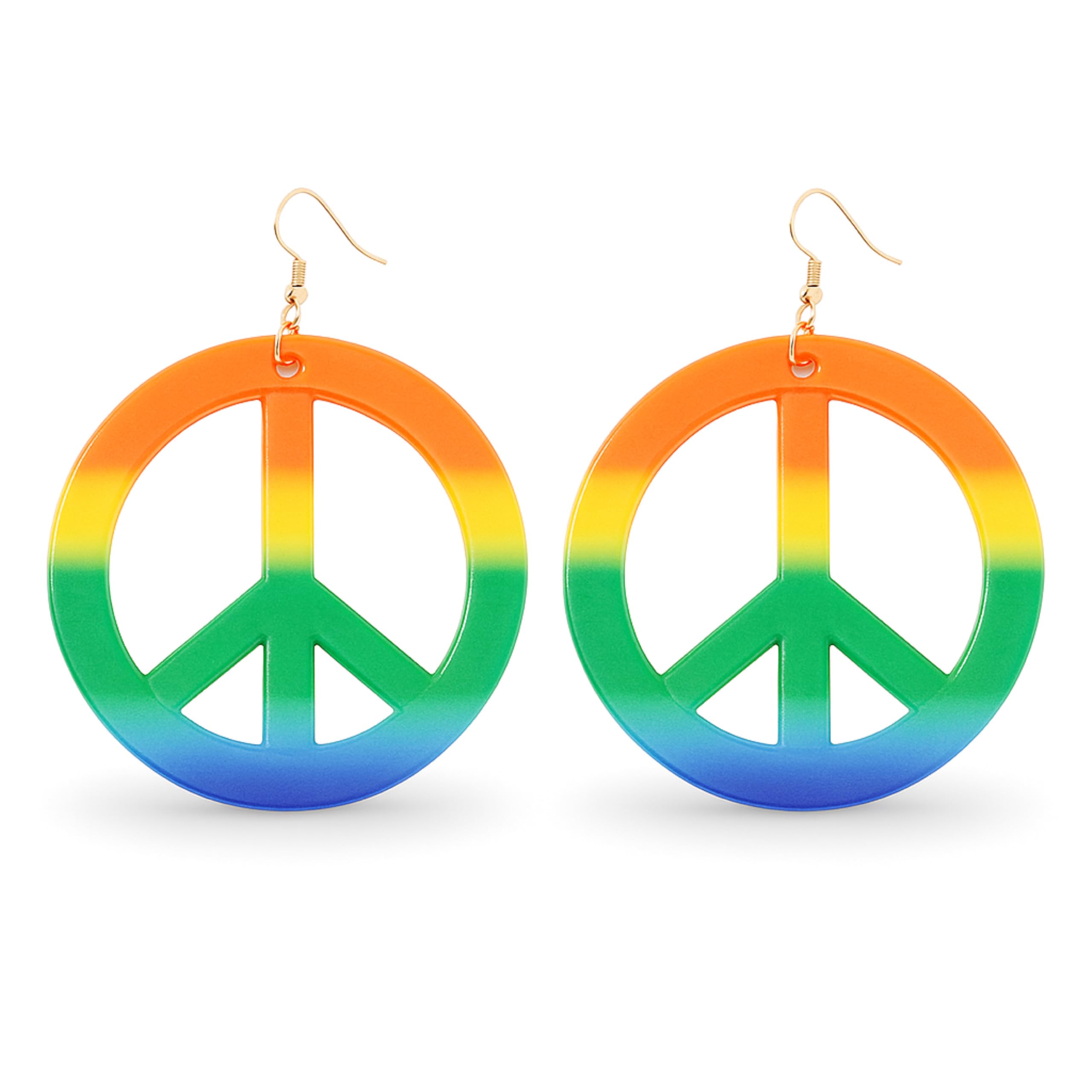 Boucles d'oreilles hippie Peace - Pendentif de paix arc-en-ciel pour costume de Fasching et carnaval comme accessoire de costume - Bagues bijoux