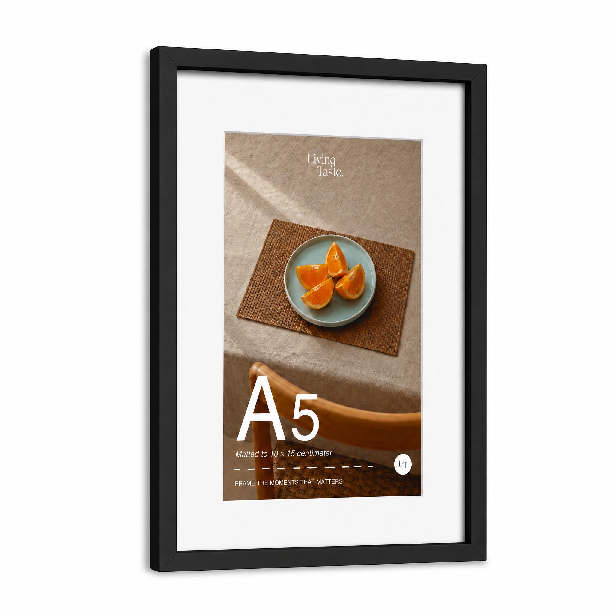 LIVINGTASTE Cadre Photo A5 Noir MDF avec Vitre Acrylique, Lot de 1 | Cadre à Poser 14.8x21 cm avec Passe-partout, avec Pied, Convient pour Dessins, Cartes et Décorations de Table
