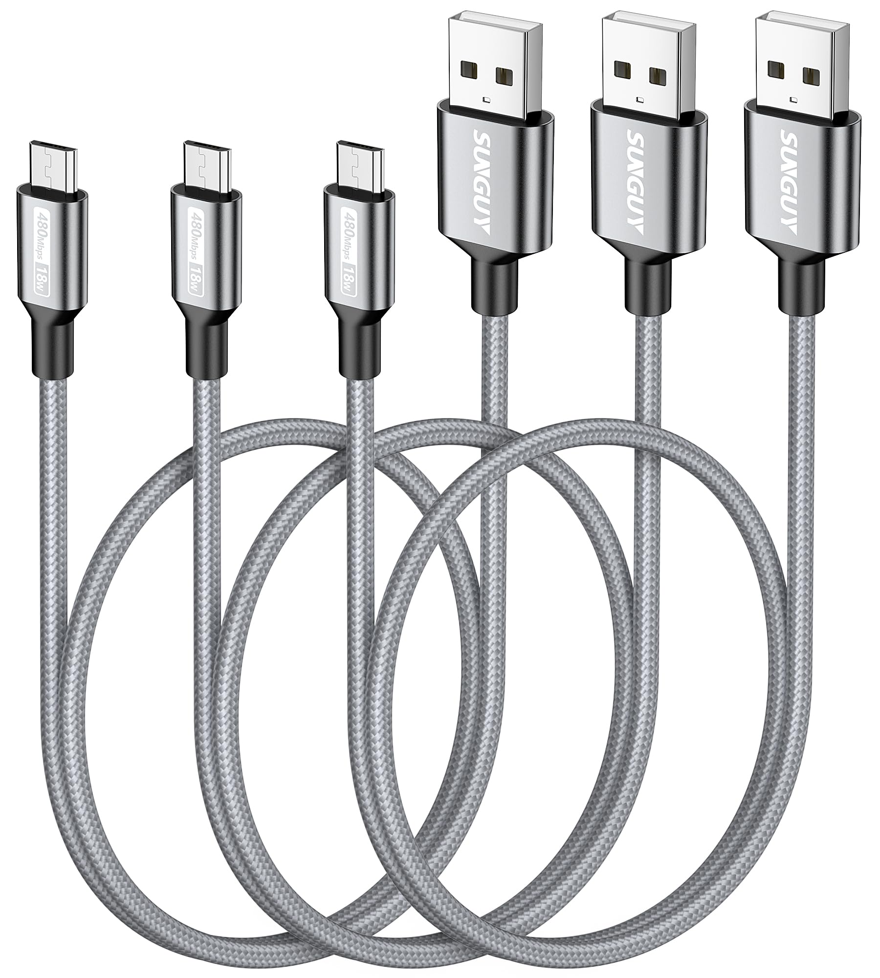 SUNGUY Câble Micro USB, [Lot de 3 0,5m] Câble USB à Câble USB haute vitesse Câble de Android Charge rapide pour Android Galaxy S7/S6, Edge J7/J5/J3, Wiko, LG, PS4