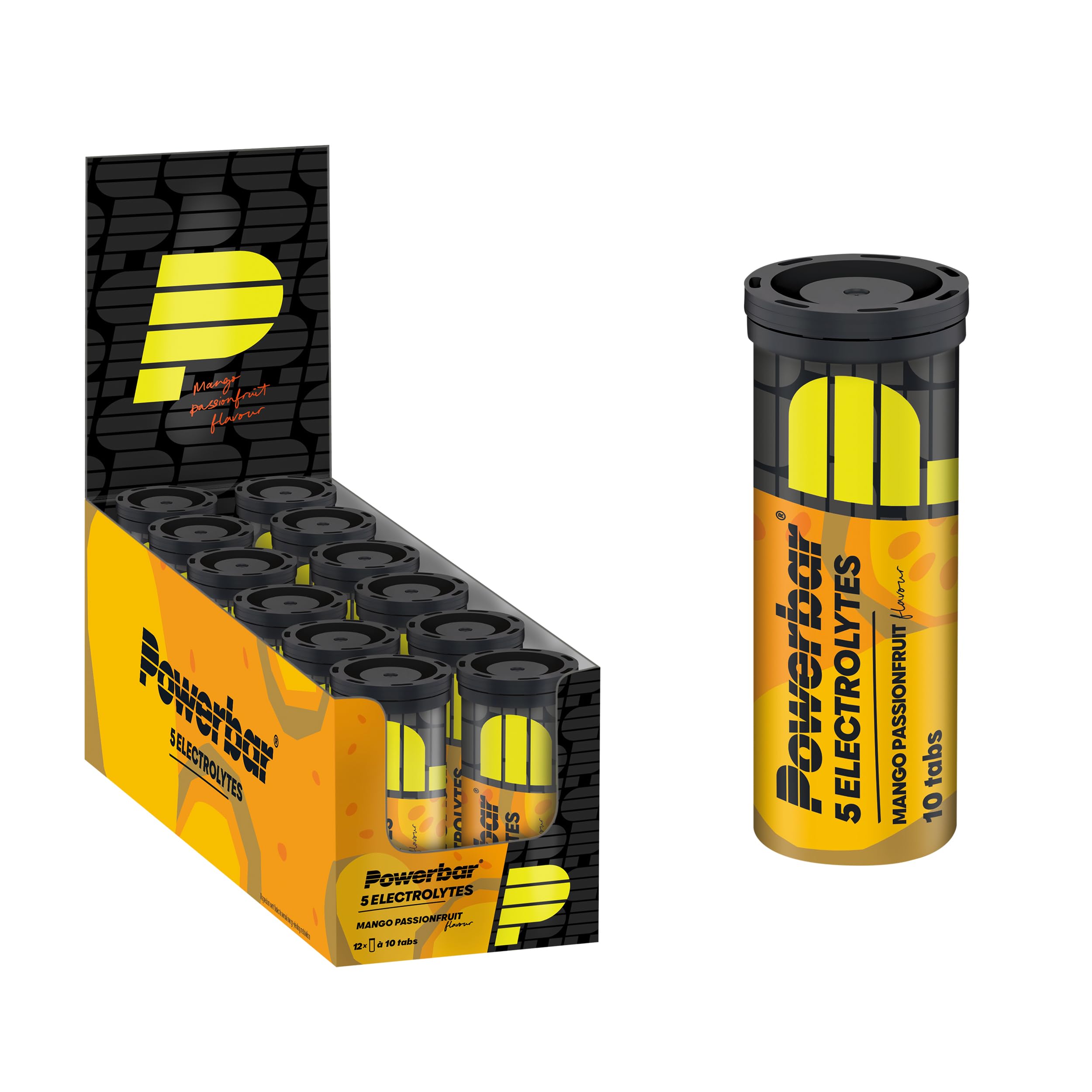 PowerBar 10 Tablettes Electrolytes Mangue/Passion Fruit, Pack de 12 tubes de 42g (12 x 10 Pastilles)