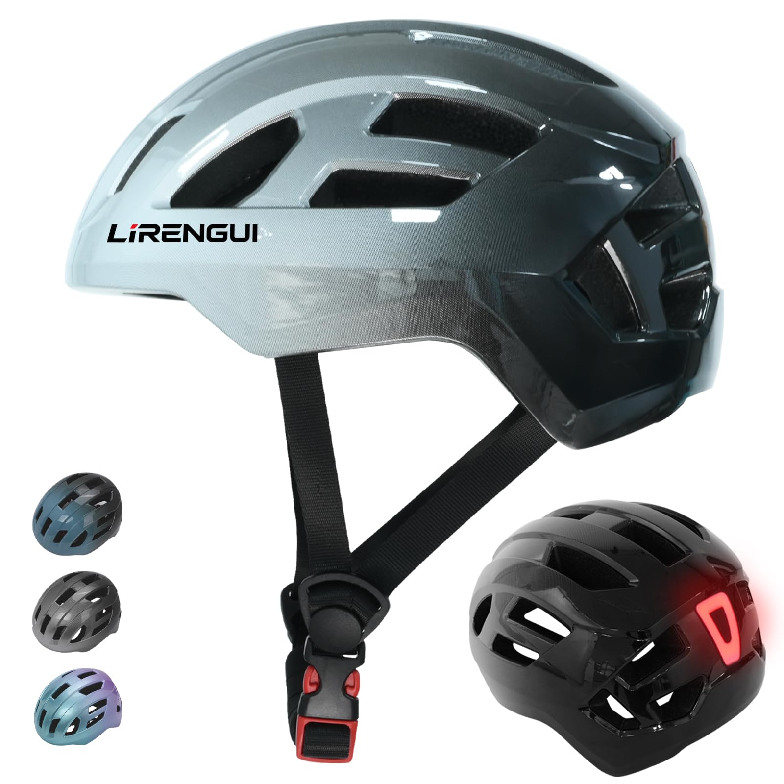 LIRENGUI Casque de Vélo Réglable pour Enfants Garçons et Filles, avec Feu Arrière Sécuritaire Rechargeable, dégradé de Couleurs et légèr Casque pour Multisports