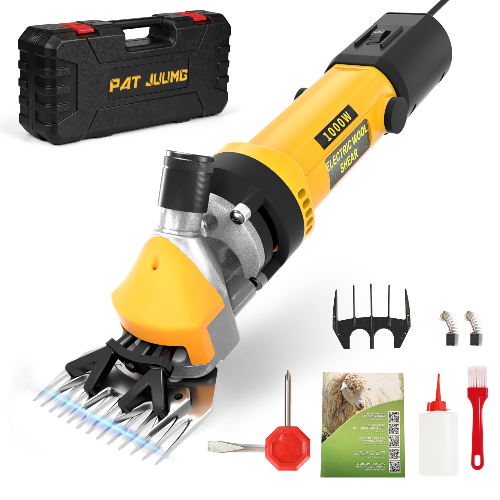 1000W Electrique Tondeuse Mouton,3700 tr/min Tondeuse à Moutons Machine avec 6 Vitesses Réglables, Machine de Cisaillement Professionnelle pour Animaux Laine Chèvre,avec Étui de Transport (Jaune)