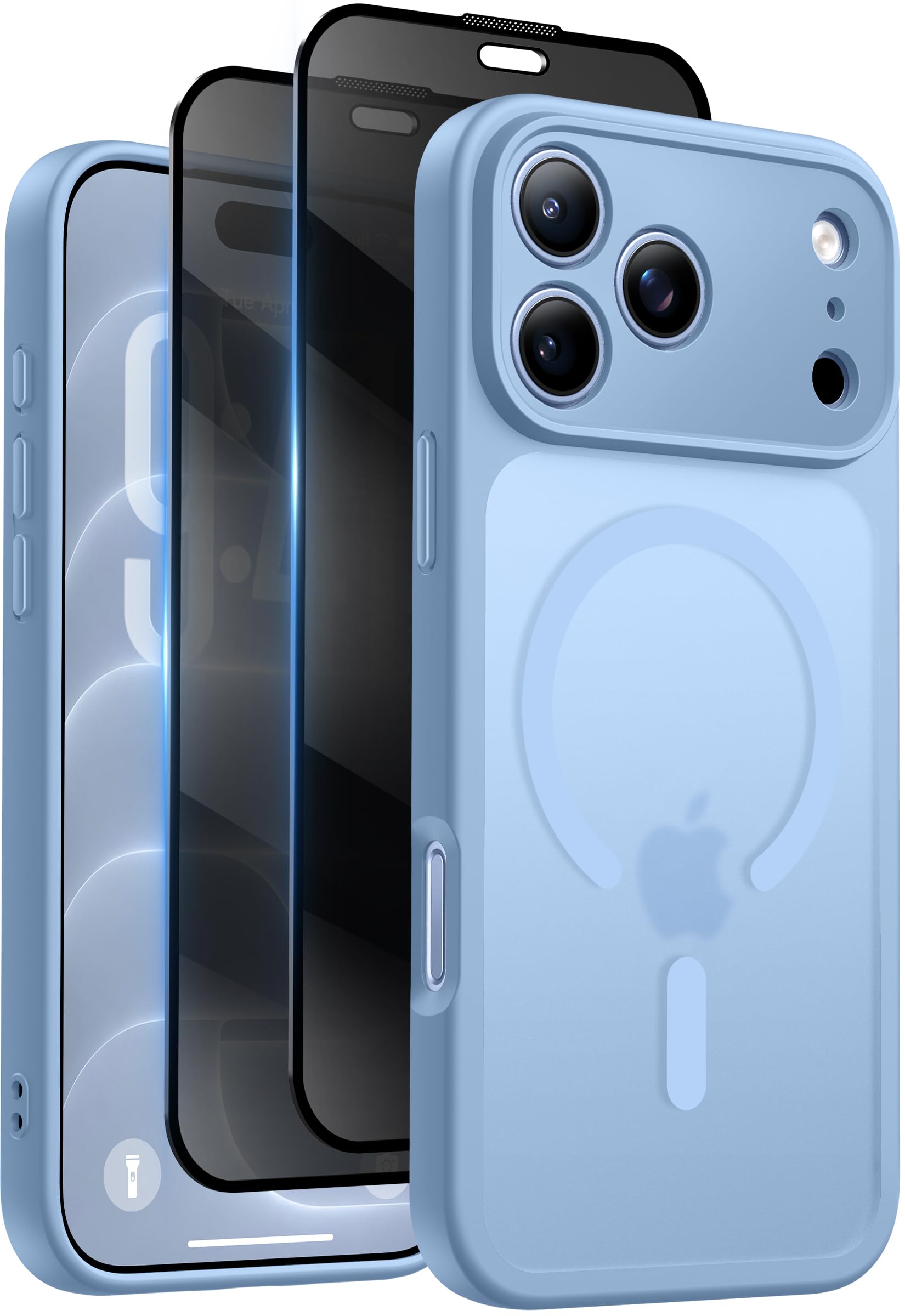 Qasyfanc Coque pour iPhone 18 Pro Max avec Verre Trempé Anti-Espion | Glacier, Compatible avec Mag Safe, Étui Mat Translucide Arrière Housse Antichoc Anti-Rayures