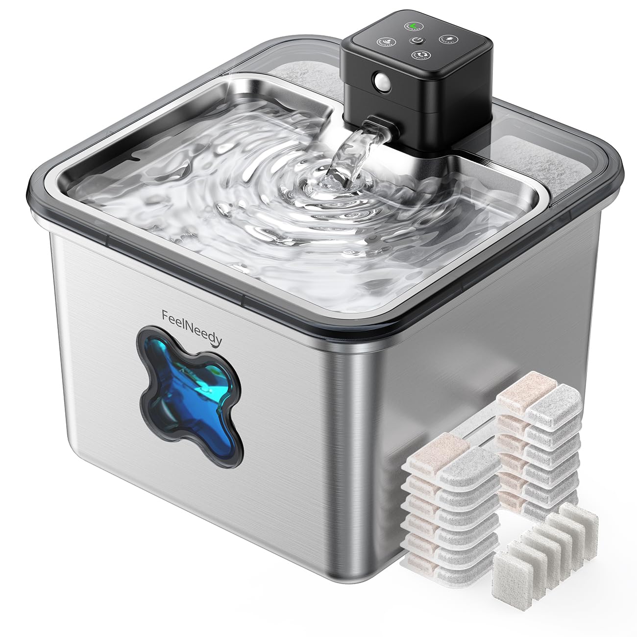 FEELNEEDY 3.2L Fontaine a Eau Chat sans Fil avec 6 Filtres | Batterie 4000mAh Fontaine à Eau pour Chat INOX avec Detecteur de Mouvement, Visualisation du Filtre, Lavable au Lave-Vaissell