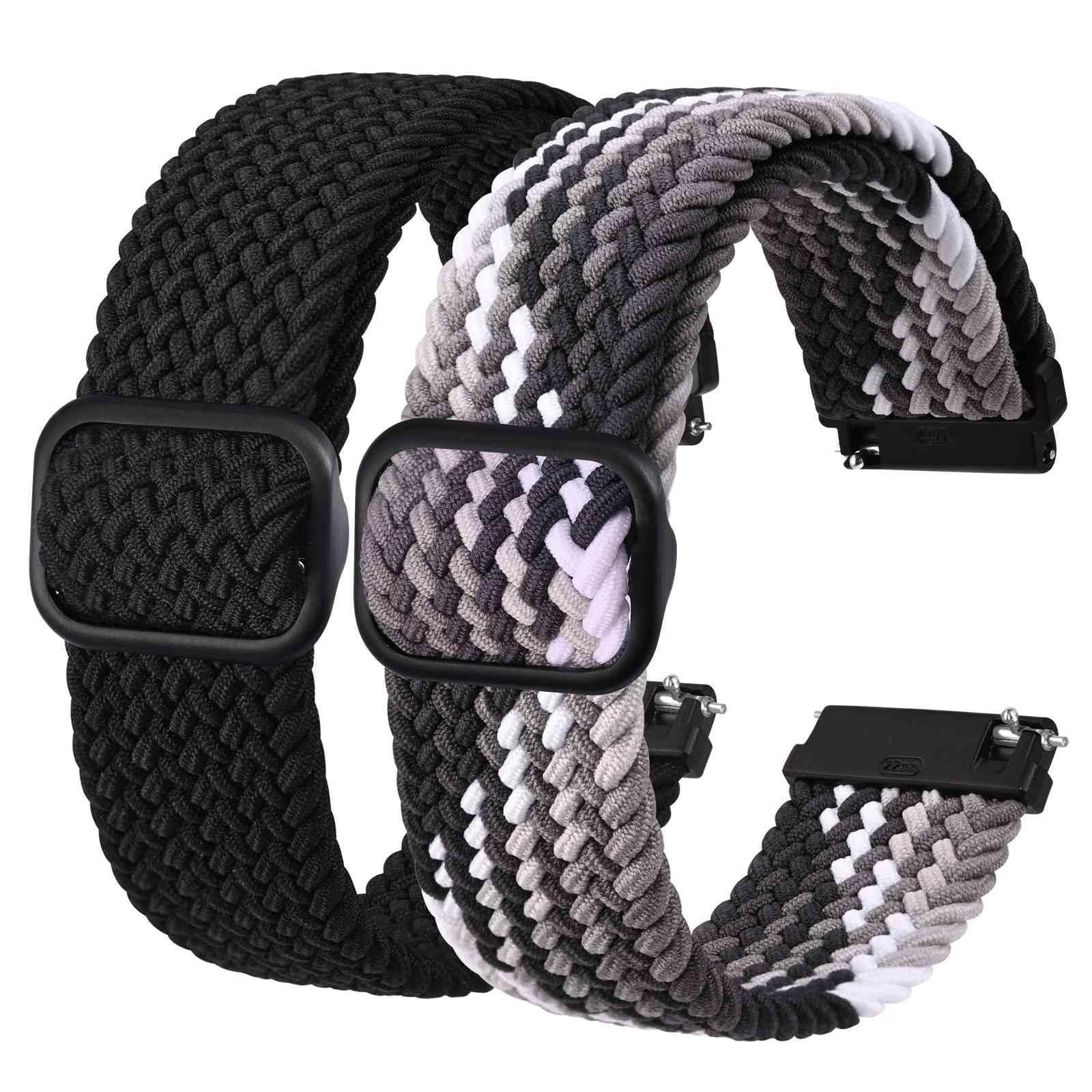 BISONSTRAP 2 Pièces Bracelets de Montre en Nylon Tressé, Boucle Réglable Améliorée, Sangles Sport Élastique pour Homme et Femme, Largeur de Bande 16mm 18mm 19mm 20mm 22mm 24mm