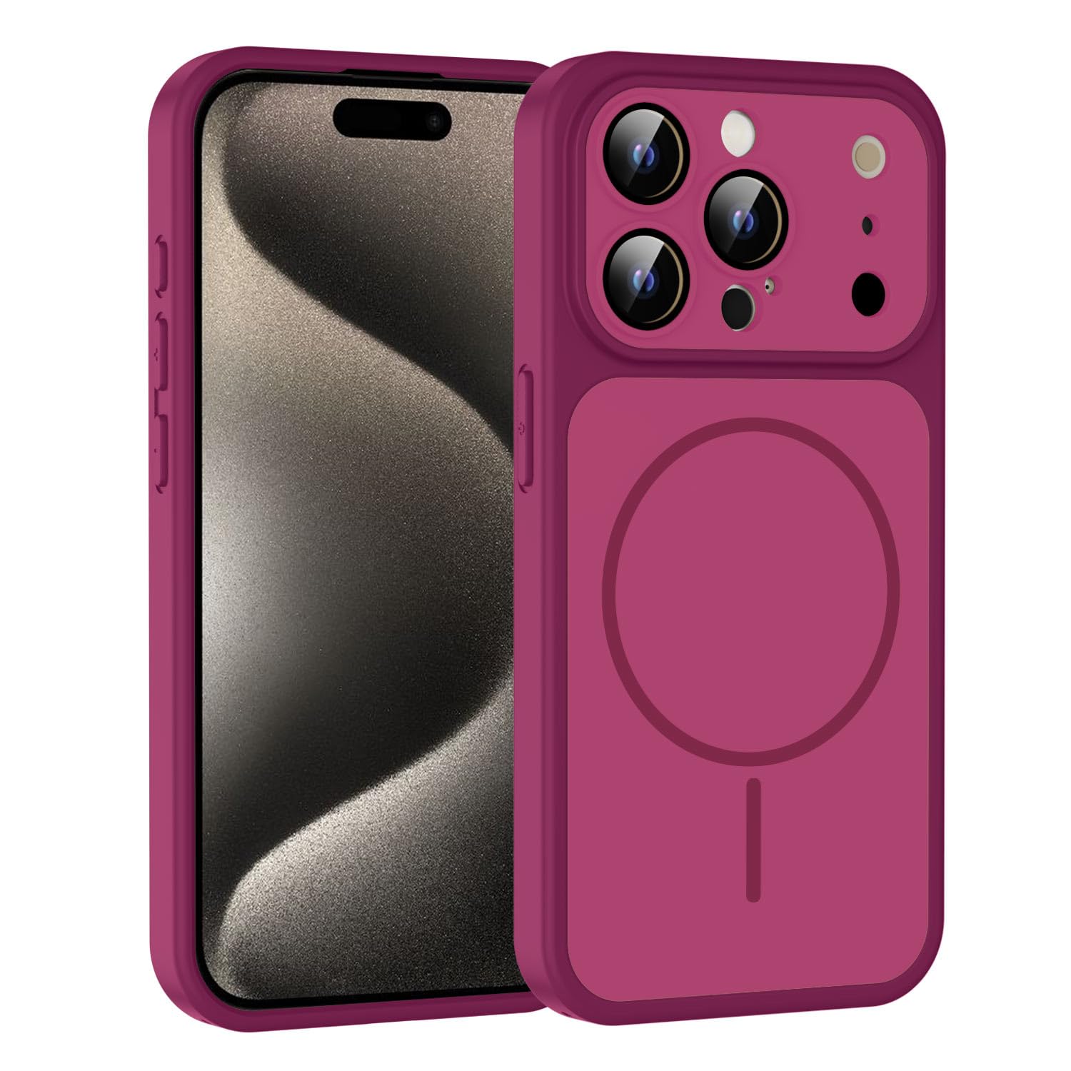 XTCASE Coque pour iPhone 15 Pro MagSafe avec Caméra Protecteur, Rouge | Magnétique Case, Recharge sans fil, Mat Translucide PC + TPU Bumper