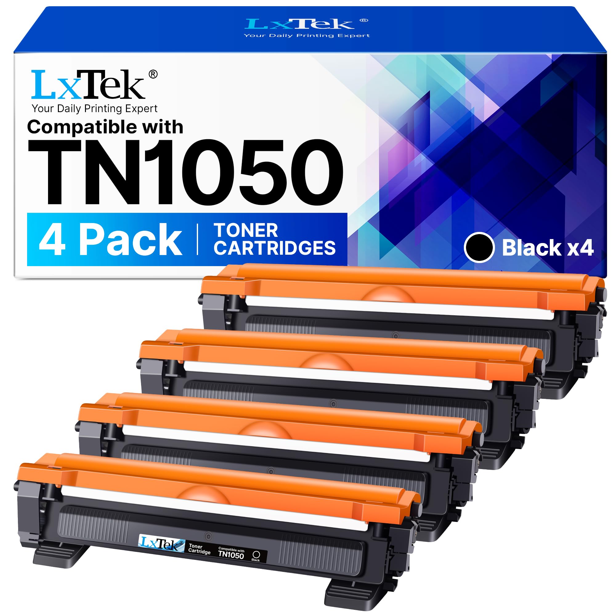 LxTek TN1050 Toner Compatible pour Brother TN-1050 pour DCP-1610W MFC-1910W | pour DCP-1610W MFC-1910W DCP-1612W HL-1210W HL-1110 HL-1112 HL-1212W DCP-1510 DCP-1512 MFC-1810 (Noir, 4-Pack)