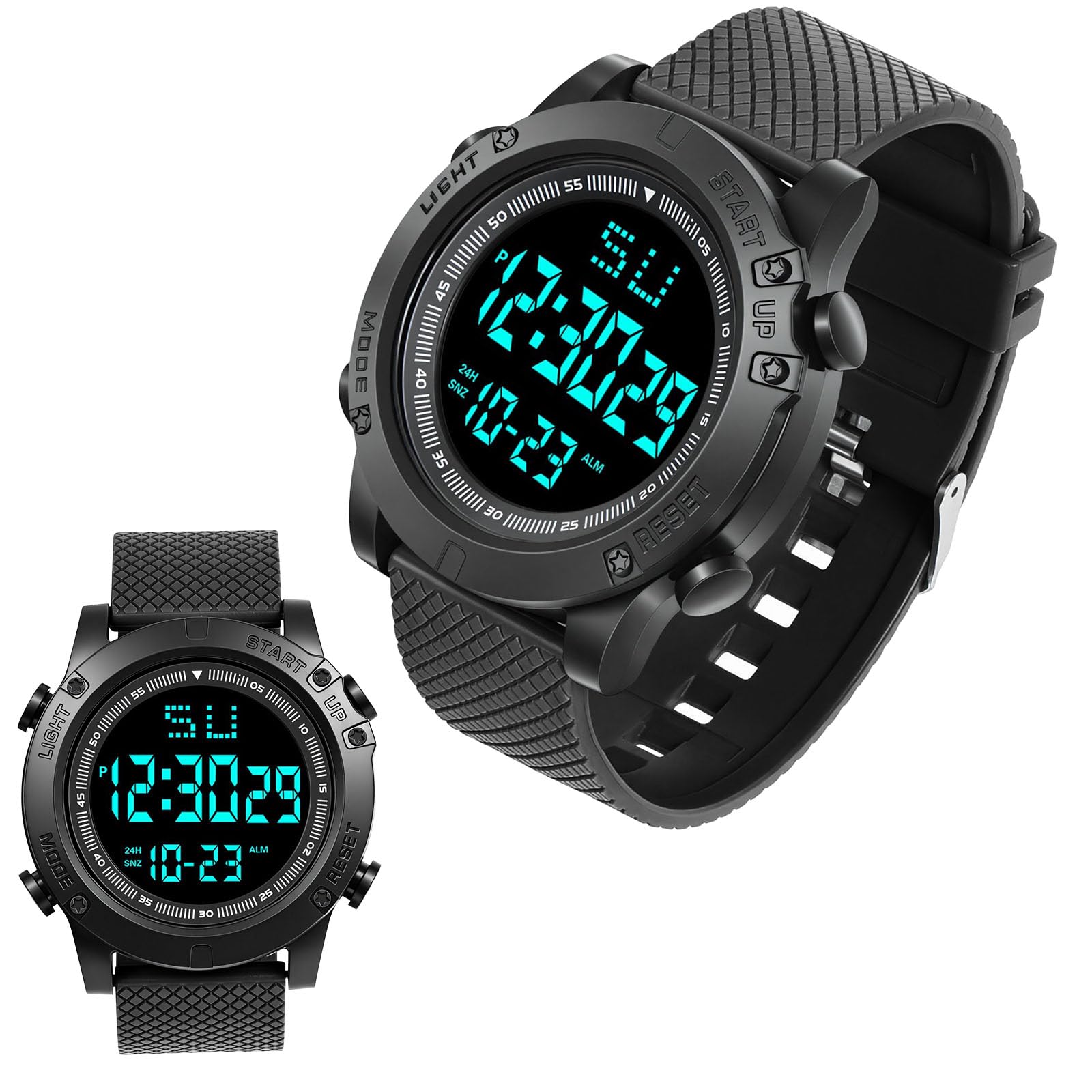 OFFCUP Montre Digitale Homme, Étanche Montre Sport, Rétro-Éclairage LED Montre Numérique avec Grand Cadran, Alarme Chronomètre Montre Bracelet en Silicone pour Hommes
