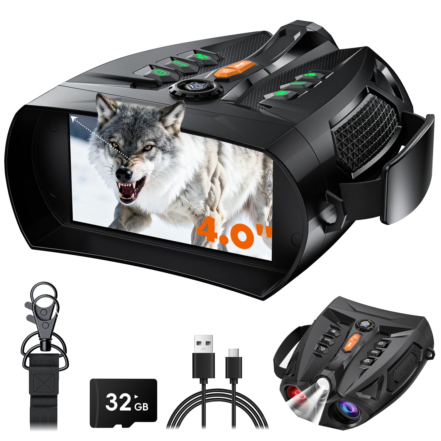 Lunettes de Vision Nocturne, Jumelles de Vision Nocturne SKYBASIC, Zoom numérique 10x, écran HD 4 Pouces, Batterie Rechargeable 5000 mAh, idéales pour l'observation des Oiseaux et la Chasse.