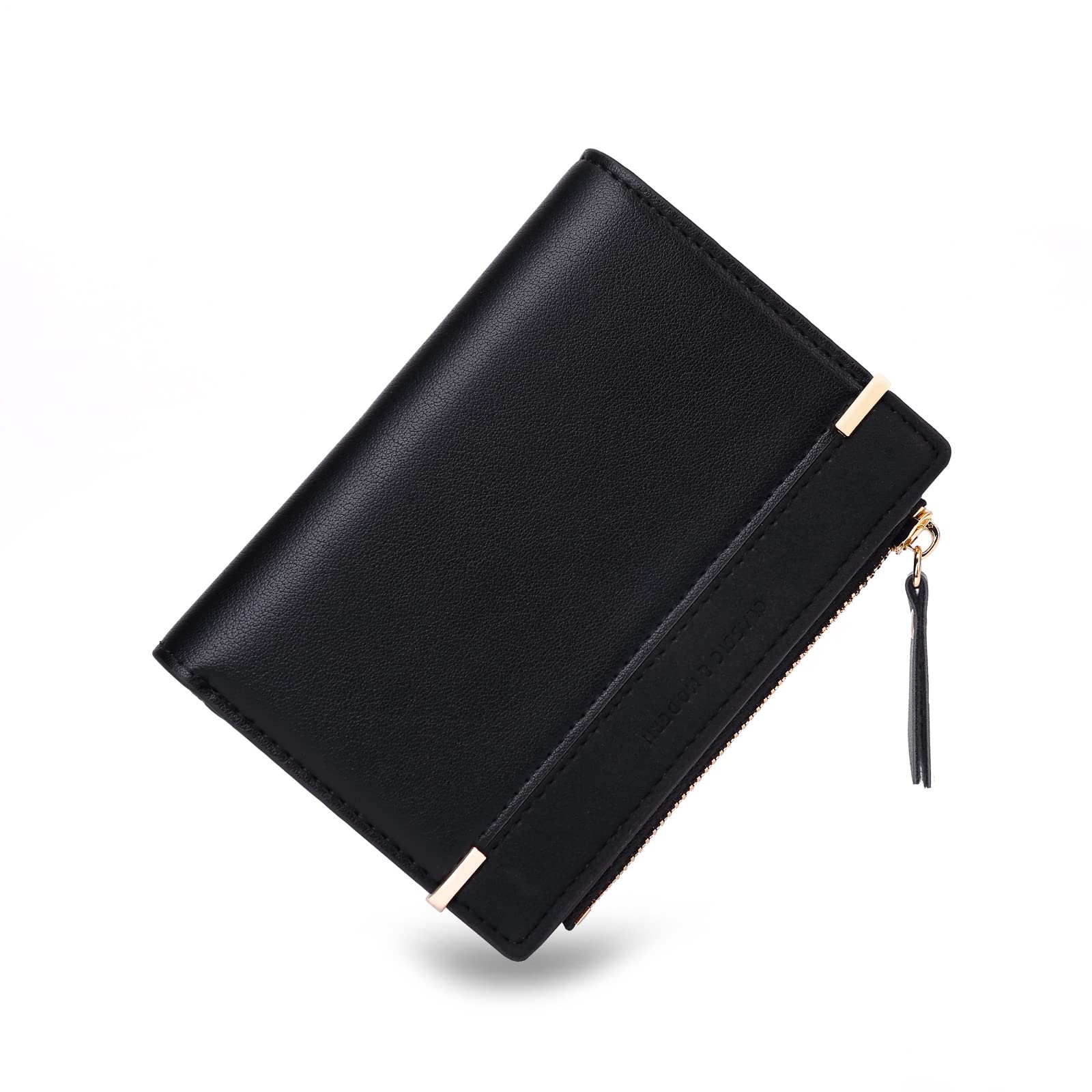 CHAOFANXI Porte-Monnaie pour Femme Petit et Court, Cuir PU Lisse et Souple, Portefeuille, Noir