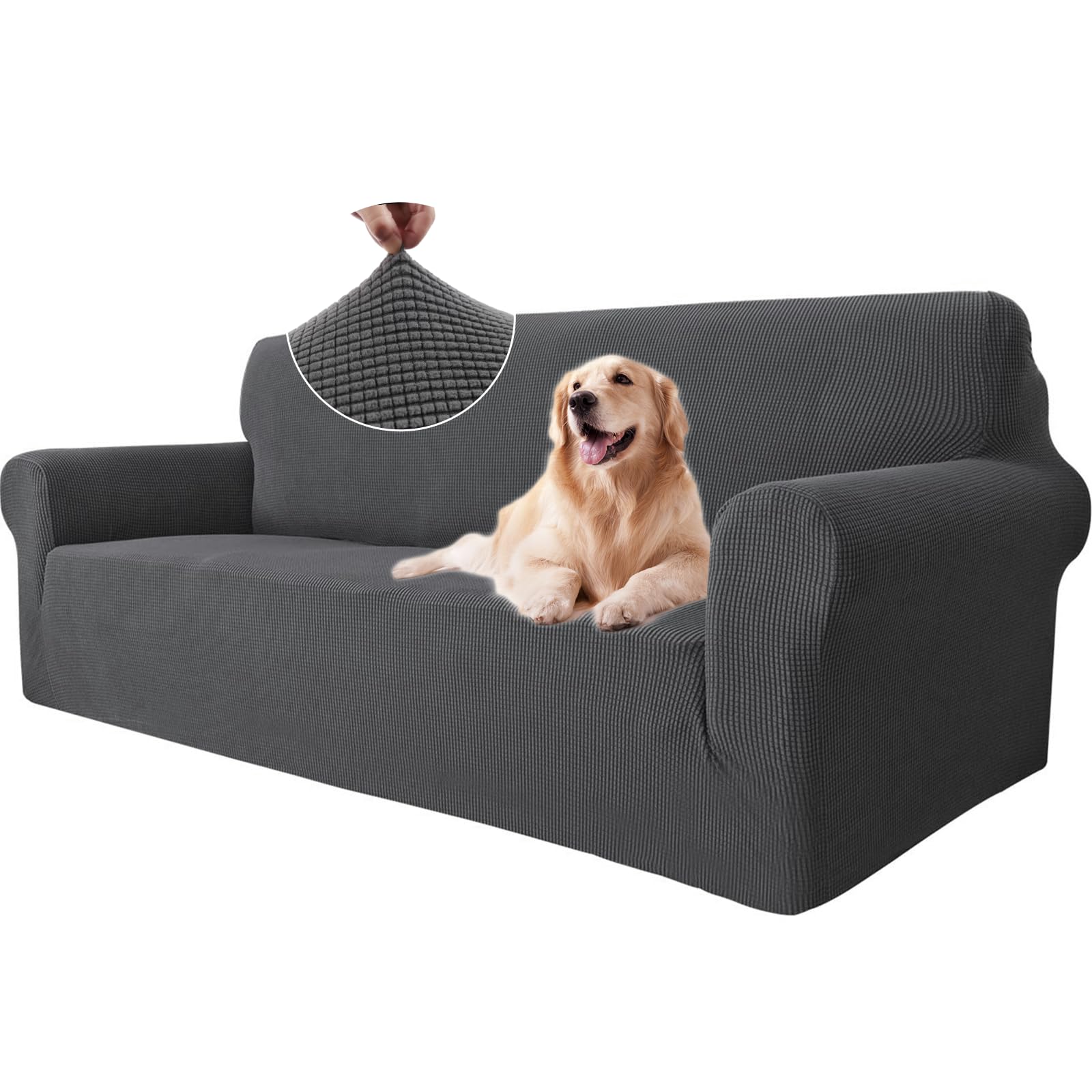 Ystyle Housse Canapé 3 Places avec Accoudoirs, Housse Canape Extensible, Protege Canape Universelle, Housses pour Meubles Protection pour Chiens et Chats, Moderne Housse Fauteuil, Gris