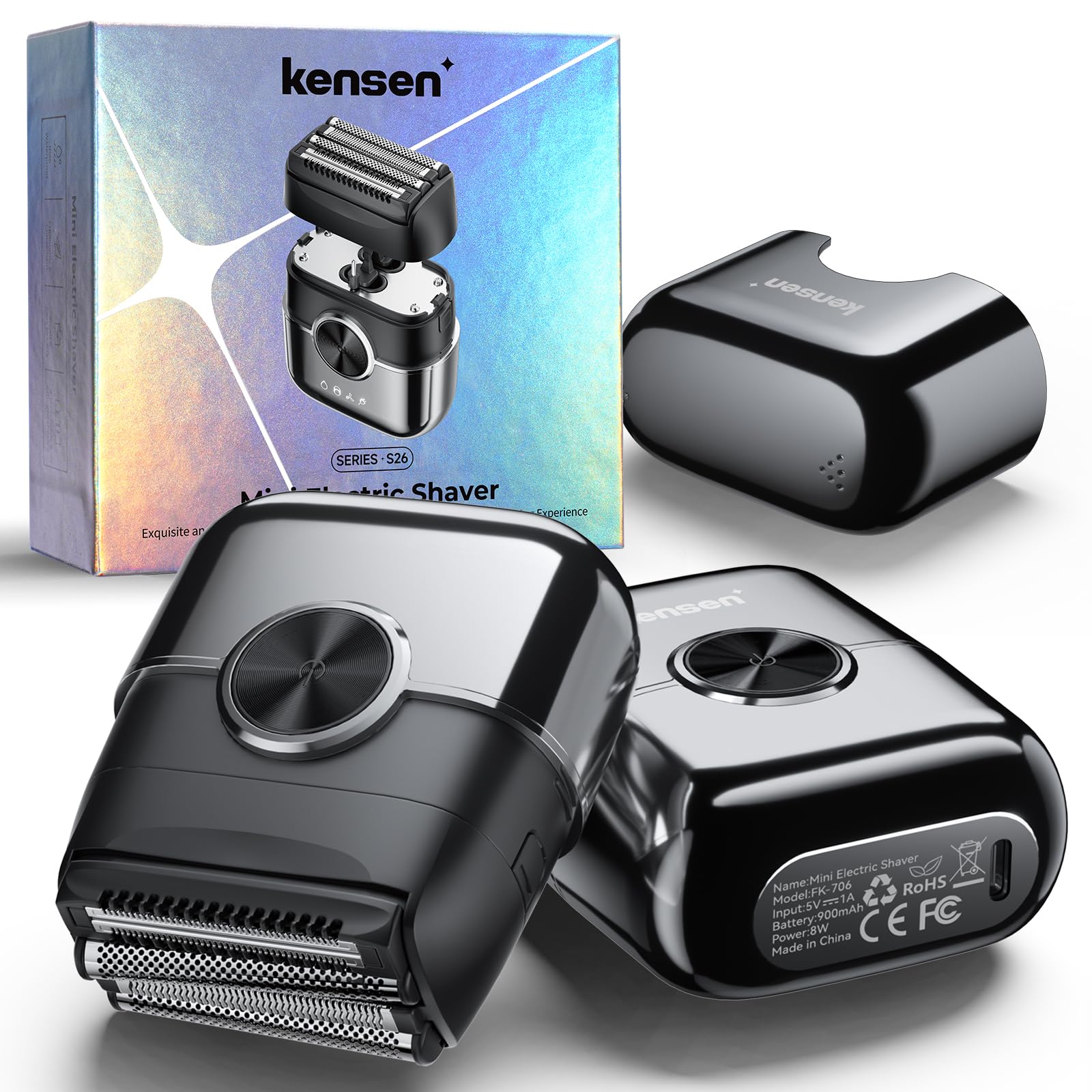 Kensen 4D Rasoir Electriques Hommes Barbe 120 mins Mini Foil Shaver Homme | avec 4 Lames Flottantes USB-C Tondeuse Barbe Étanche Rasoir électrique de Voyage pour Le Visage & La Barbe Wet & Dry