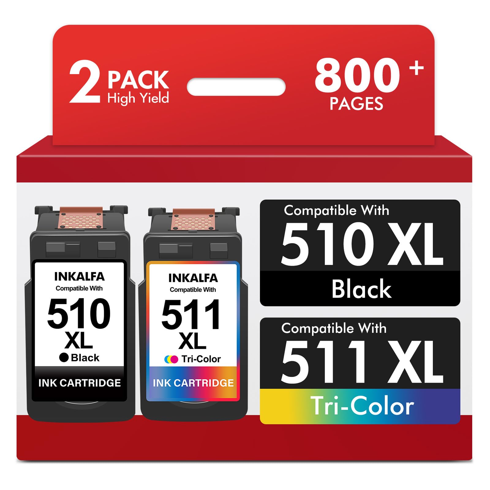 510 511 XL Cartouches d'encre MP280 MP495 Compatible pour Canon Cartouche Encre 510 511 PG-510 CL-511 PG510 CL511 pour Canon Pixma MP250 MP230 MP270 iP2700 MP252 MP490 MX340 Imprimantes (Noir Couleur)