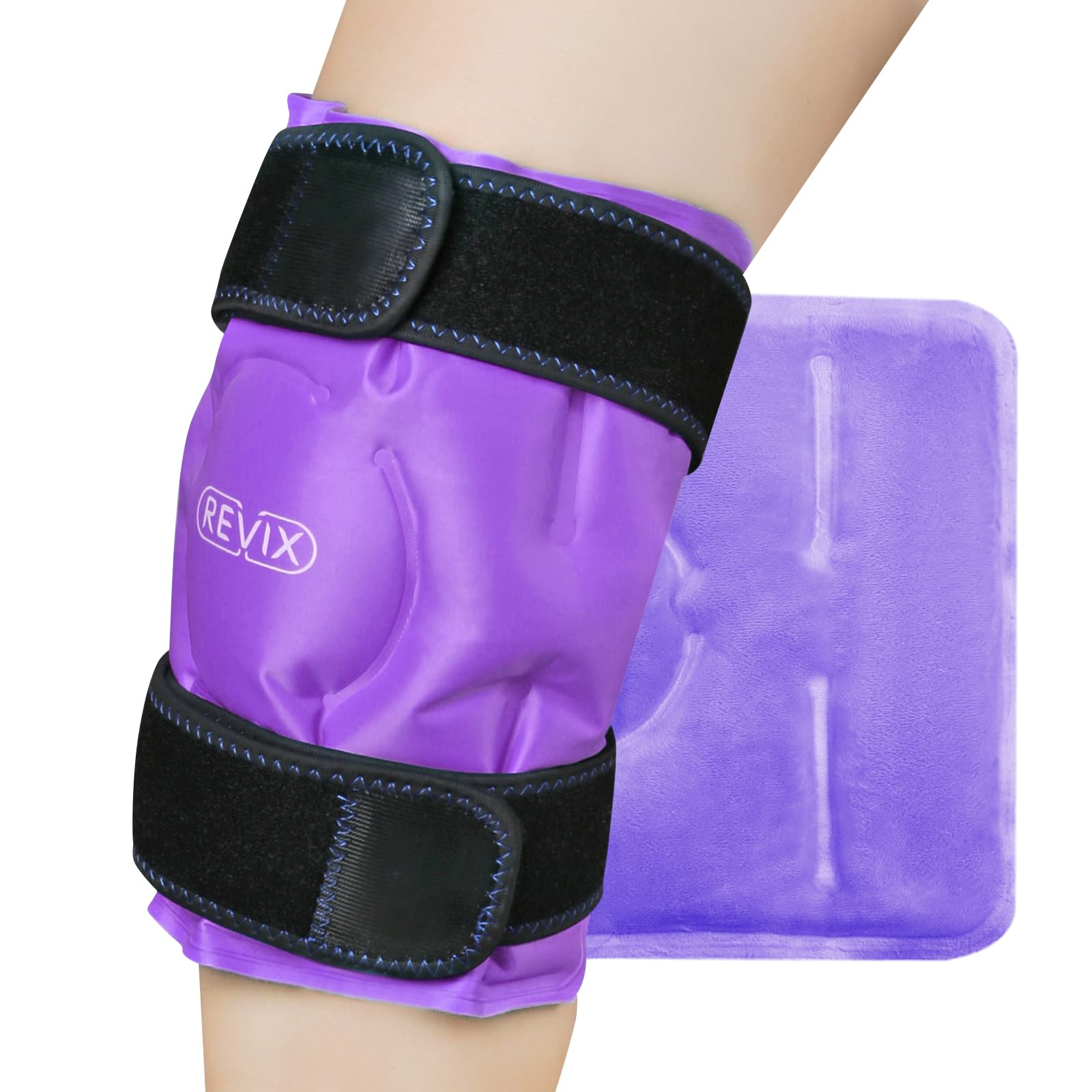 REVIX Poche de glace genou, Compresse froide gel flexible, Violet | Poche froide genou avec gel flexible, doublure peluche douce et fixation ajustable pour moments de repos, sport et quotidien