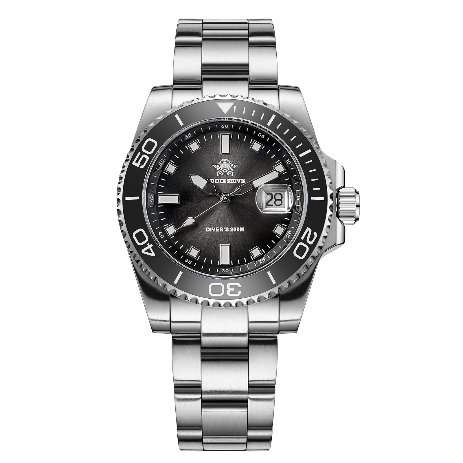 ADDIESDIVE Montre de plongée pour Homme 41mm 200m BGW9 Lunette en céramique Lumineuse Montre analogique à Quartz pour Homme avec Bracelet en Acier Inoxydable AD2089