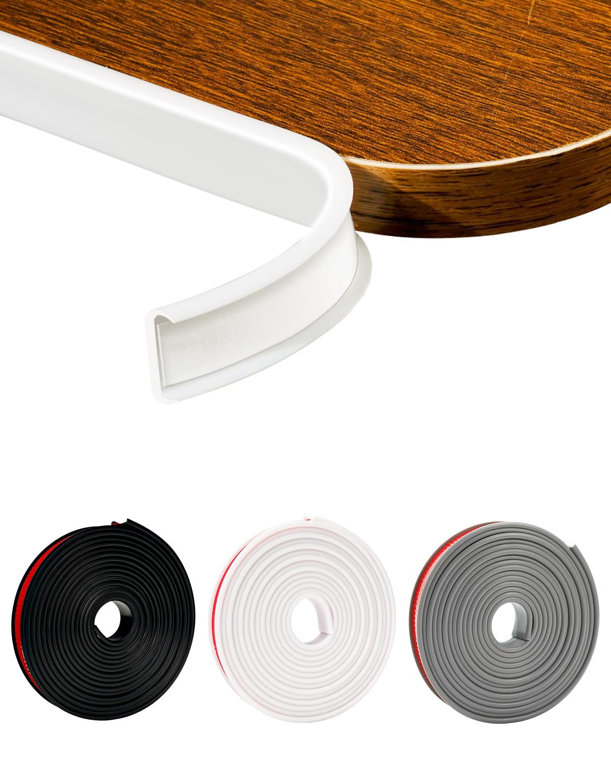 JSIWOTH Bande de Chant U 15mm Auto-Adhésive 5m Protection Meuble, Blanc | Cornière PVC souple pour protéger les bords de table, comptoirs, étagères et plans de travail