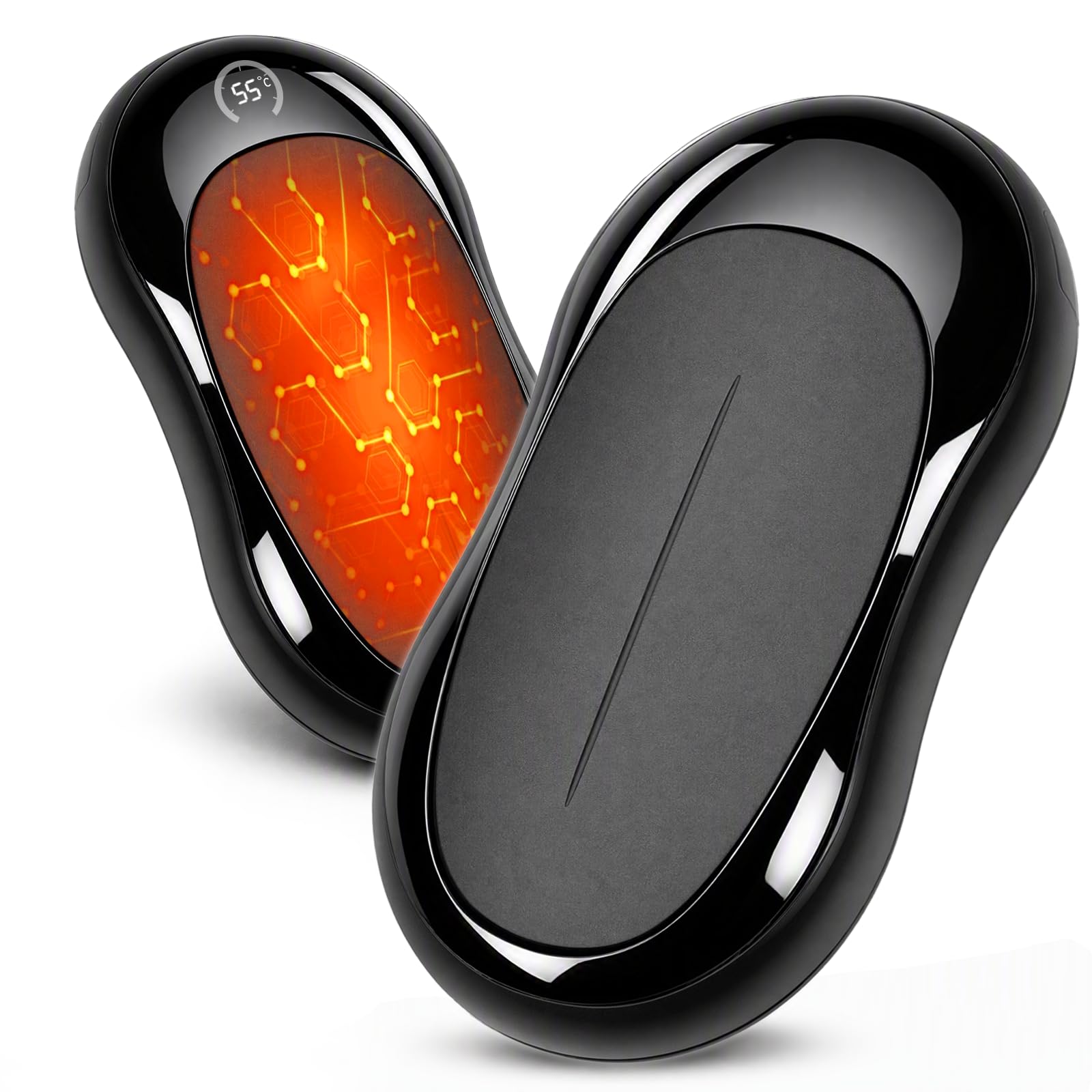 Chaufferette Main Rechargeable, Chauffe Main Électrique, Lot de 2 | Modules Magnétiques, 6000 mAh, USB-C, 3 Niveaux 40–55 °C, Chauffage Rapide 3 s, Affichage Numérique, Ski, Camping, Randonnée