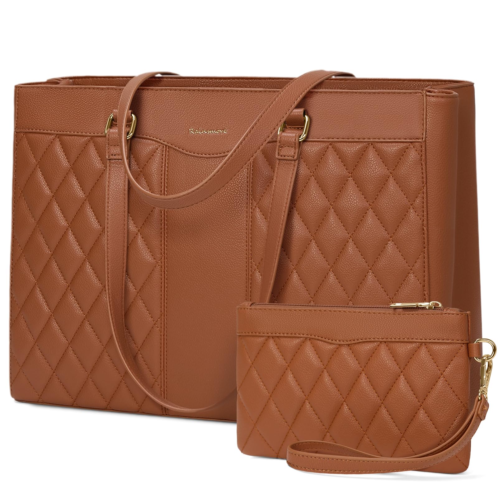 RAINSMORE Sac Cabas Femme Sac de Cours Sacs Ordinateur Portable 15.6 Pouces | Grand Capacité Sac à Main, PU Cuir Imperméable pour Cours, Lycée, Voyage, Affaires et Travail