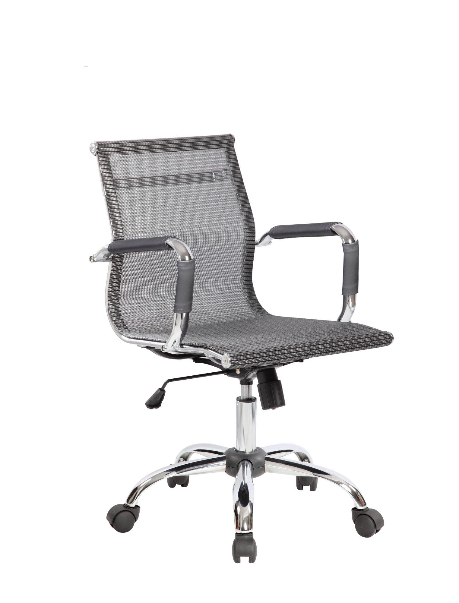 Dmora - Chaise à roulettes Rockhampton, Fauteuil de direction avec accoudoirs, Chaise de bureau ergonomique, Gris, 62x54h92/102 cm