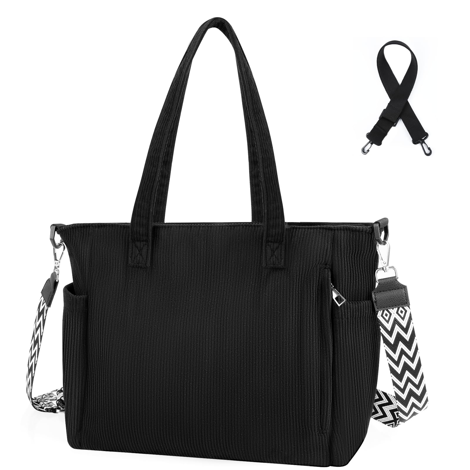 Cozary Sacs Fourre-Tout en Velours Pour Femmes - Sac Cabas avec Fermeture Zippée, 2 Sangles, Tote Bag de Grande Capacité Pour École, Travail, Shopping
