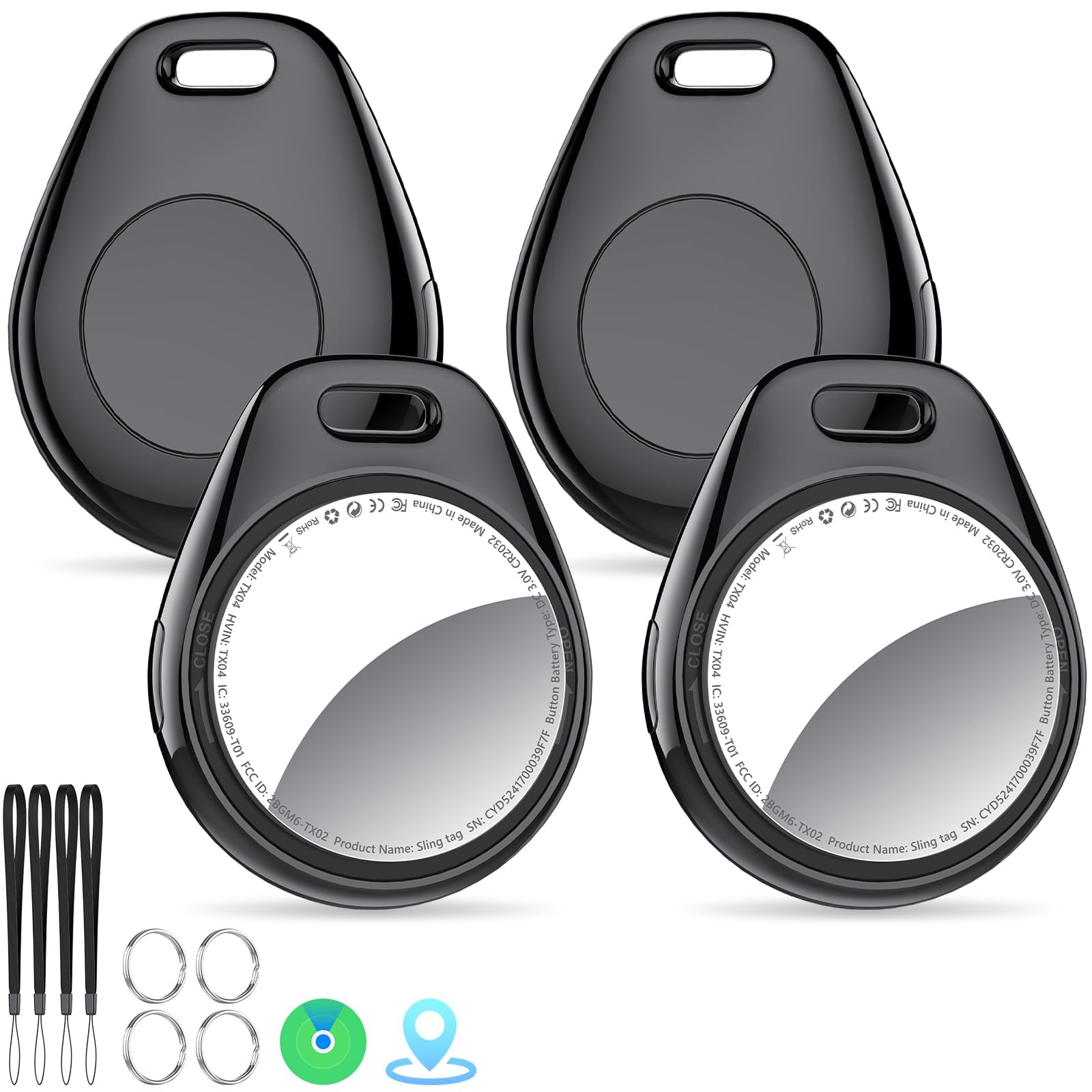 Tukio® Air Tags Traceur Fonctionne avec Localiser Apple (Uniquement iOS) | Localisateurs D’Objets Bluetooth Lot de 4, 100dB Bip, Batterie Remplaçable, Bluetooth Tracker pour Clés/Valises/Portefeuilles