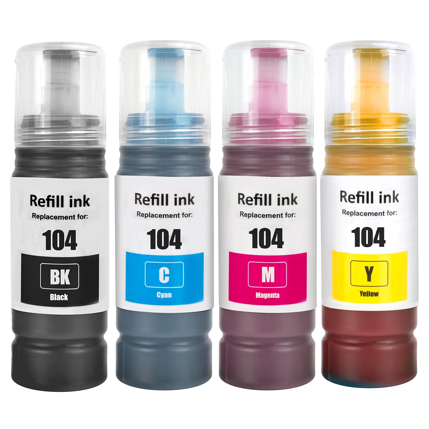 104 Encre Compatible avec Epson 104 Bouteille d'encre Multipack pour ecotank ET-1810 ET-2726 ET-2810 ET-2811 ET-2812 ET-2814 ET-2815 ET-2820 ET-2821 ET-2825 ET-2826 ET-4700 ET-4800 (4-Pack BK C M Y)